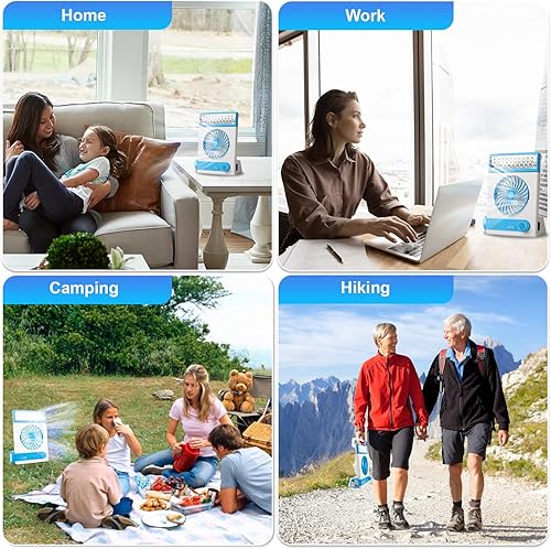 Miniatura 8 de Ventilador solar de mesa 3 en 1 con lámpara LED para cuidar los ojos linterna y adaptador de corriente para usar en el hogar o de acampada