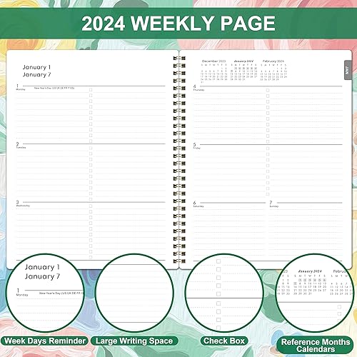 Miniatura 4 de 2024 Planner - Weekly & Monthly Planner 2024, Jan 2024 - Dec 2024, 8'' x 10'', 2024 Planner Spiral Bound, Printed Monthly Tabs, Premium Paper