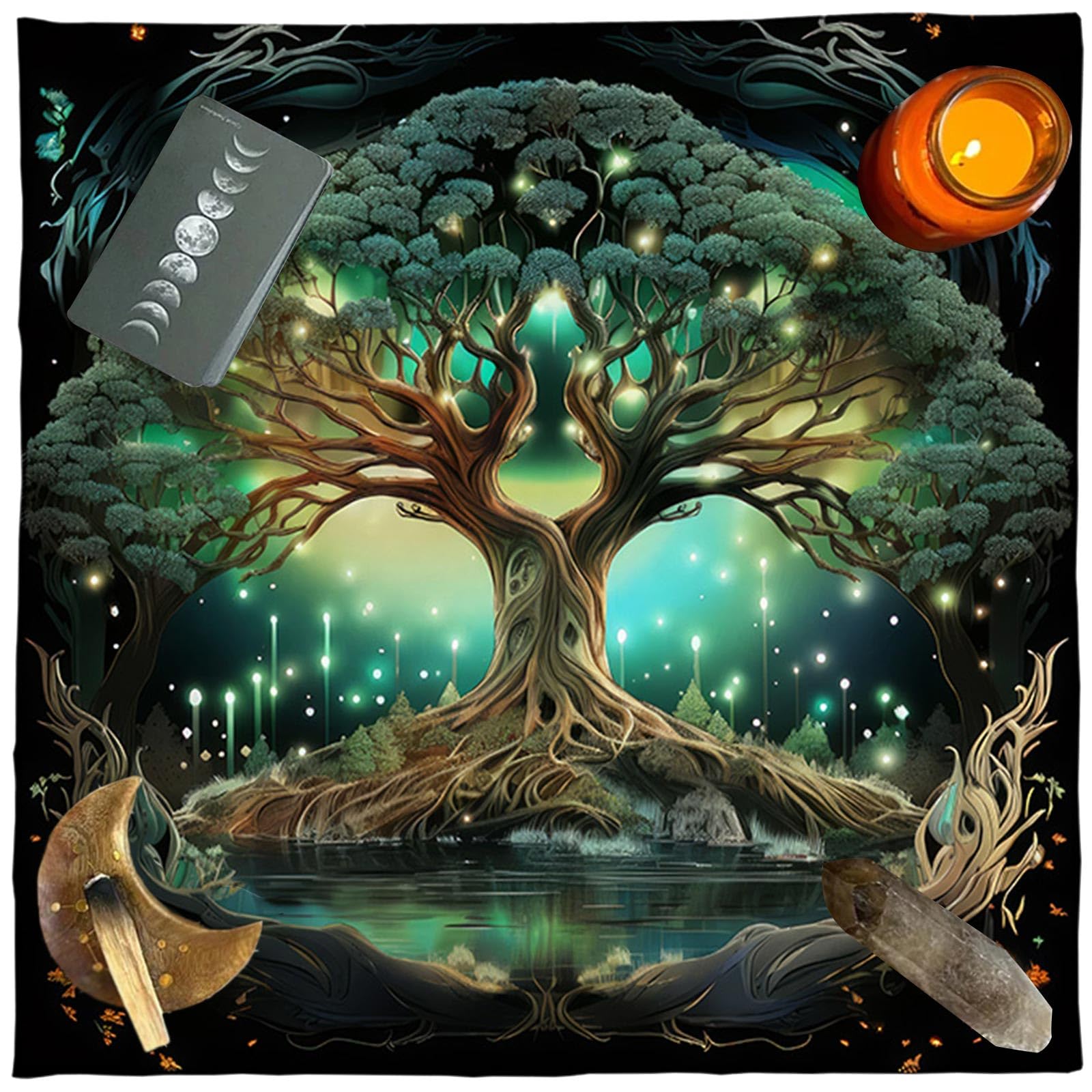 Avejjbaey Girls Multicolored Tree Of Life Tablecloth Tarot Card Tablecloth Altar Cloth Astrology Divination Square Cloth Tapestry Home Decor Tree Of Life Tarot Card Tablecloth Spiritual Deck Cloth