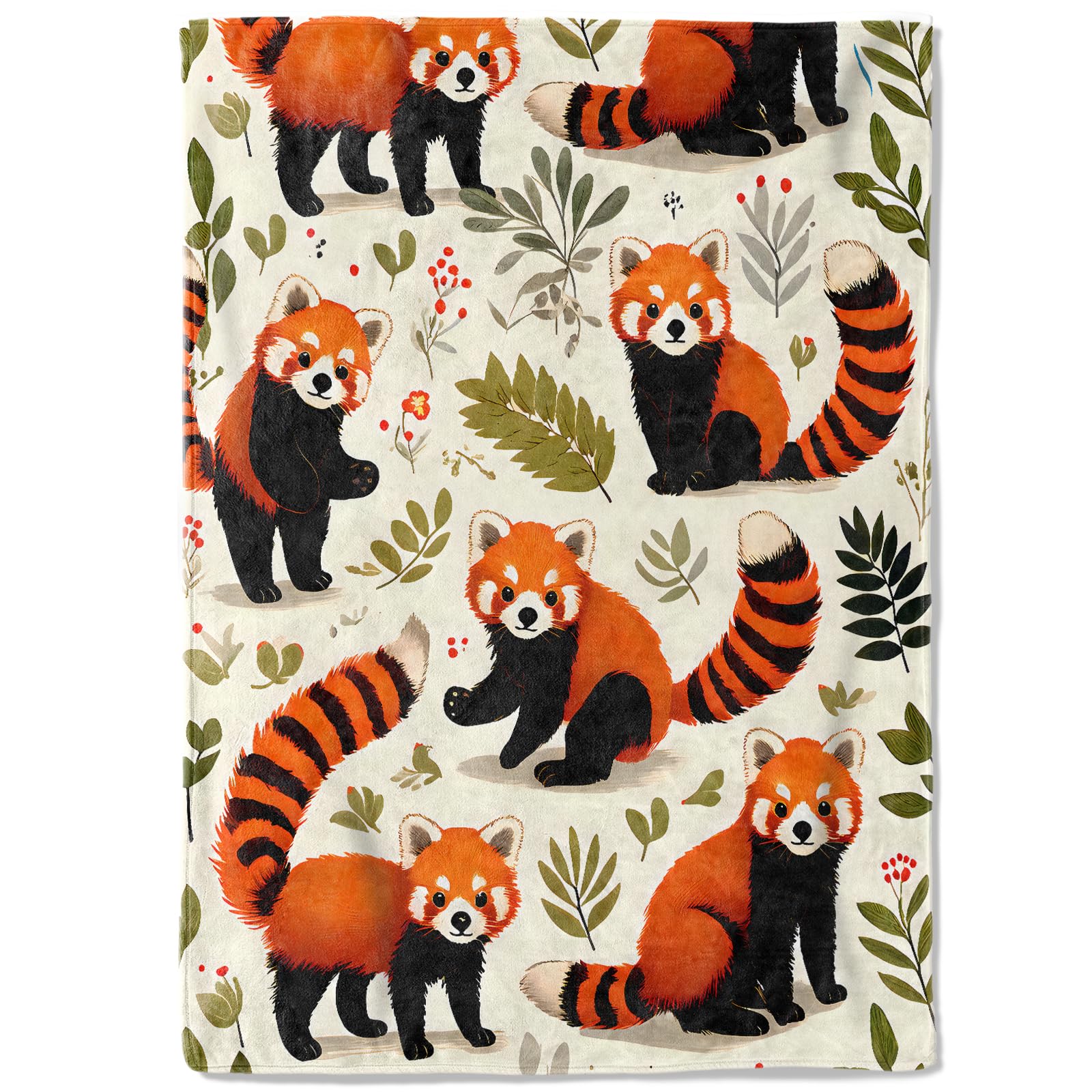 coedoaes Red Panda Fleece Blanket - 50x60in Cute Botanical Throw Blankets,Soft Cozy Lightweight, Ideal for Living Room Home Rustic Decor and Kids