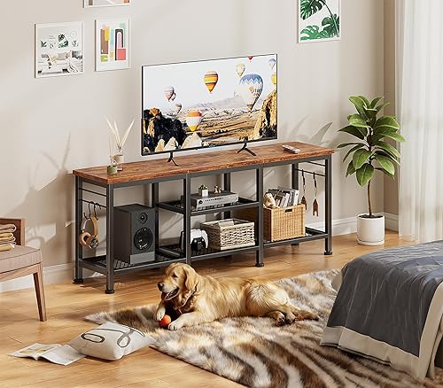 Miniatura 5 de Furologee Soporte de TV para televisores de hasta 55 pulgadas, centro de entretenimiento con estantes de almacenamiento abiertos, mesa consola