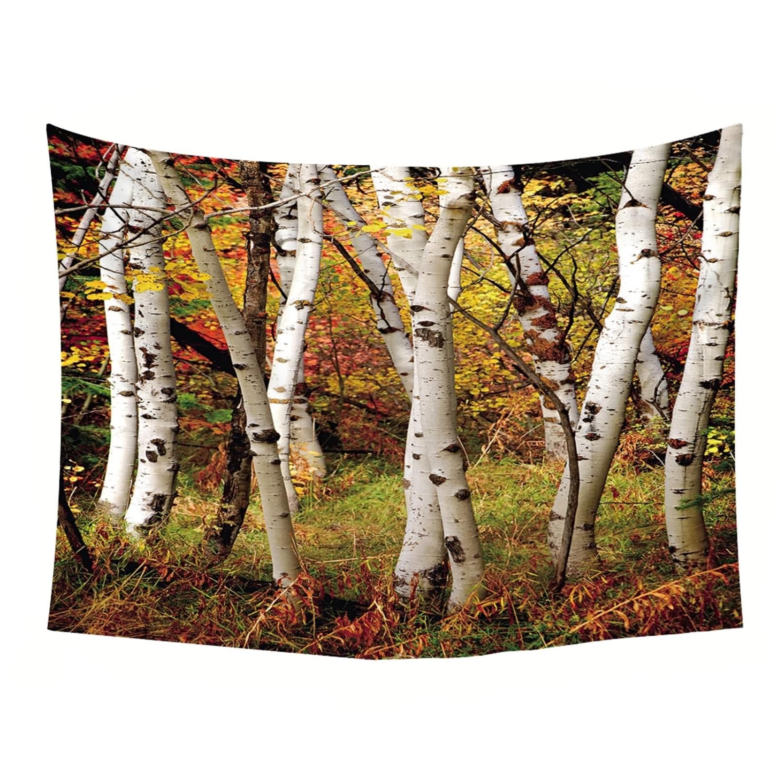 Wycian Tessuto da parete arancione Arazzo da parete in abete bianco alberi in microfibra per camera da letto, soggiorno, ufficio, appartamento, 200 x 200 cm (larghezza x alta)