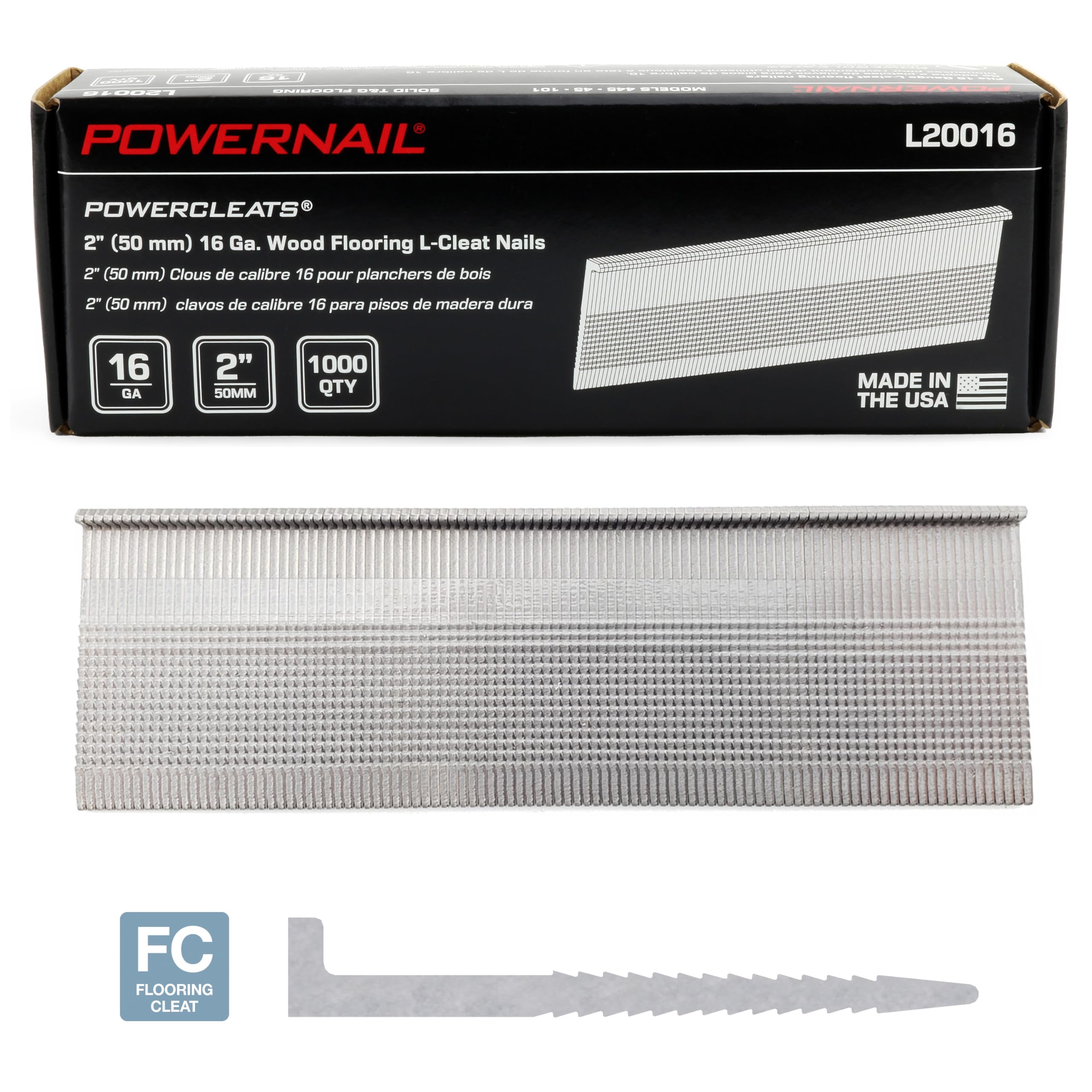 Powernail L20016 16 Gauge 2 Inch Length L-Cleat Nail for Hardwood