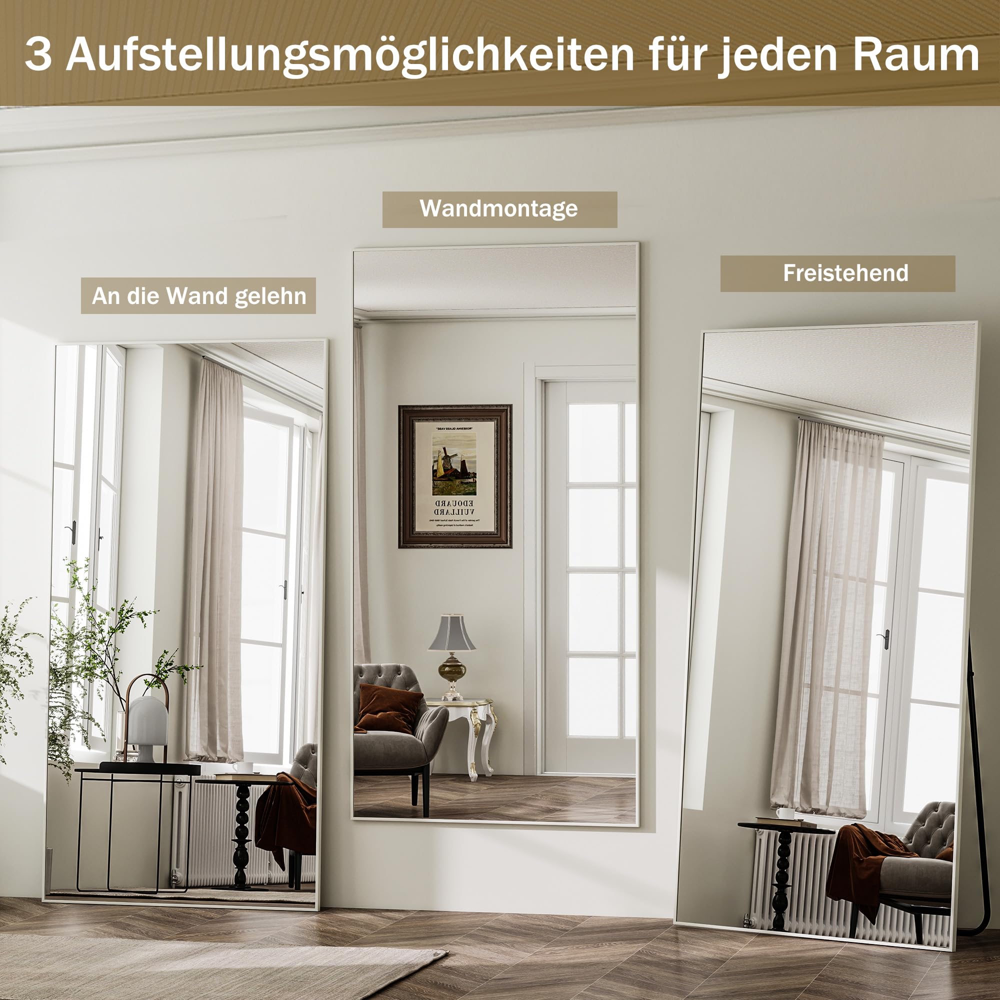 BEAUTYPEAK 195x95cm Großer Ganzkörperspiegel, Bruchsicher Standspiegel