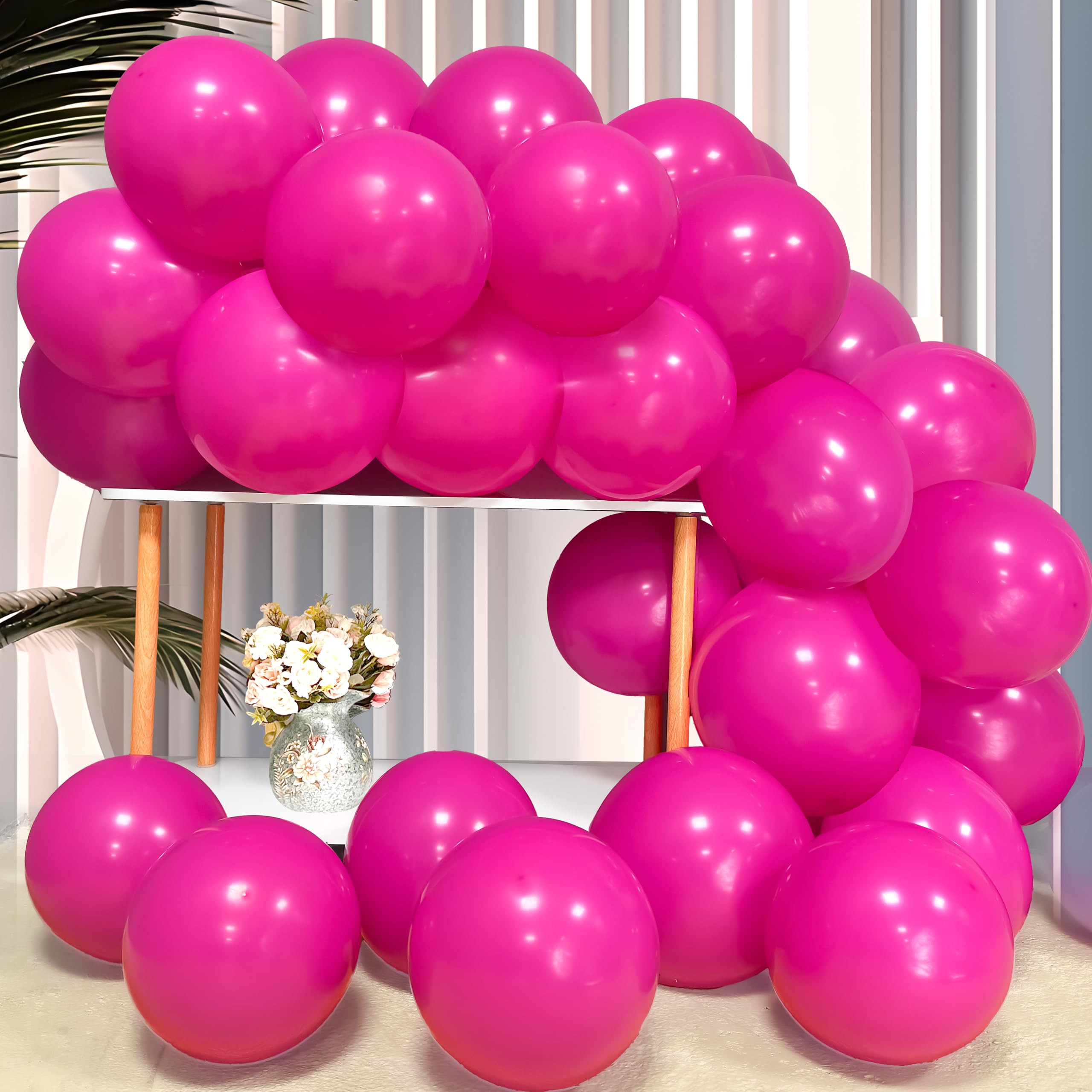 Firomi Hot Pink Latex Balloons 12-inch 100 Pack (with 3 Ribbons)