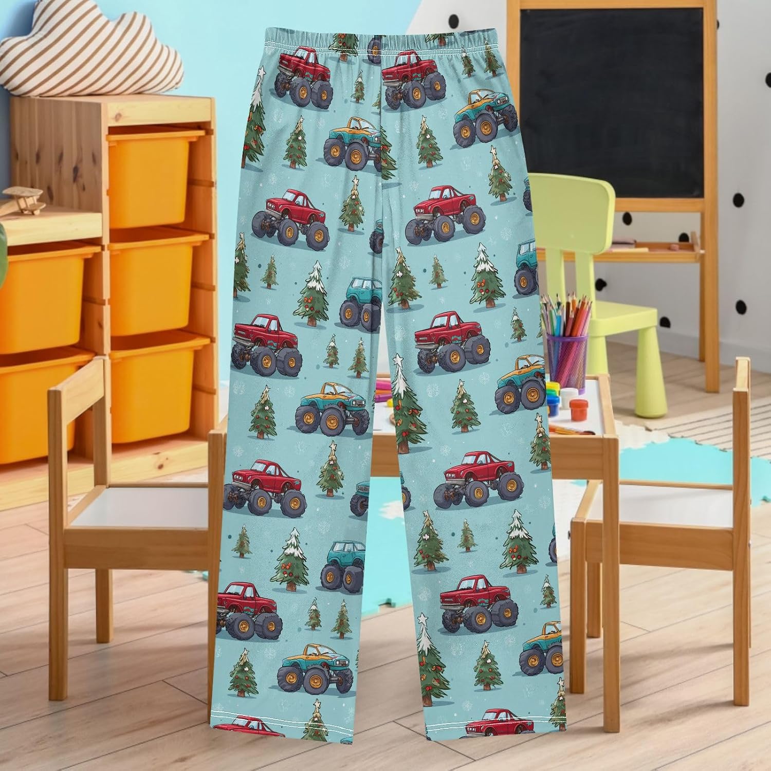 visesunny Boys' Pants Christmas Trucks Jogger Pants Elastic Waist Long Bottoms Trousers with Pockets S-XL