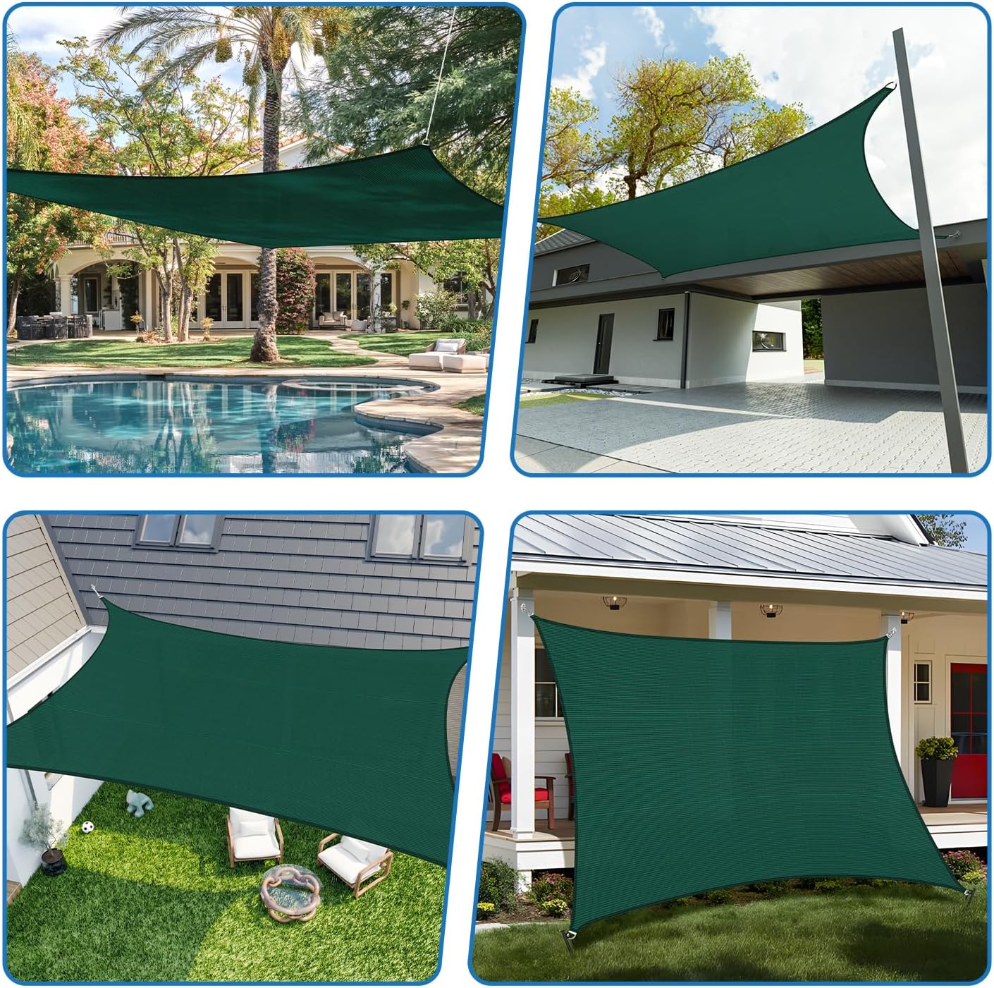 TANG 16'x20' Sun Shade Sail Rectangle Sunshade Canopy UV Block Shade Cloth Pergola Cover for Outdoor Patio Garden Gazebo Deck, Green