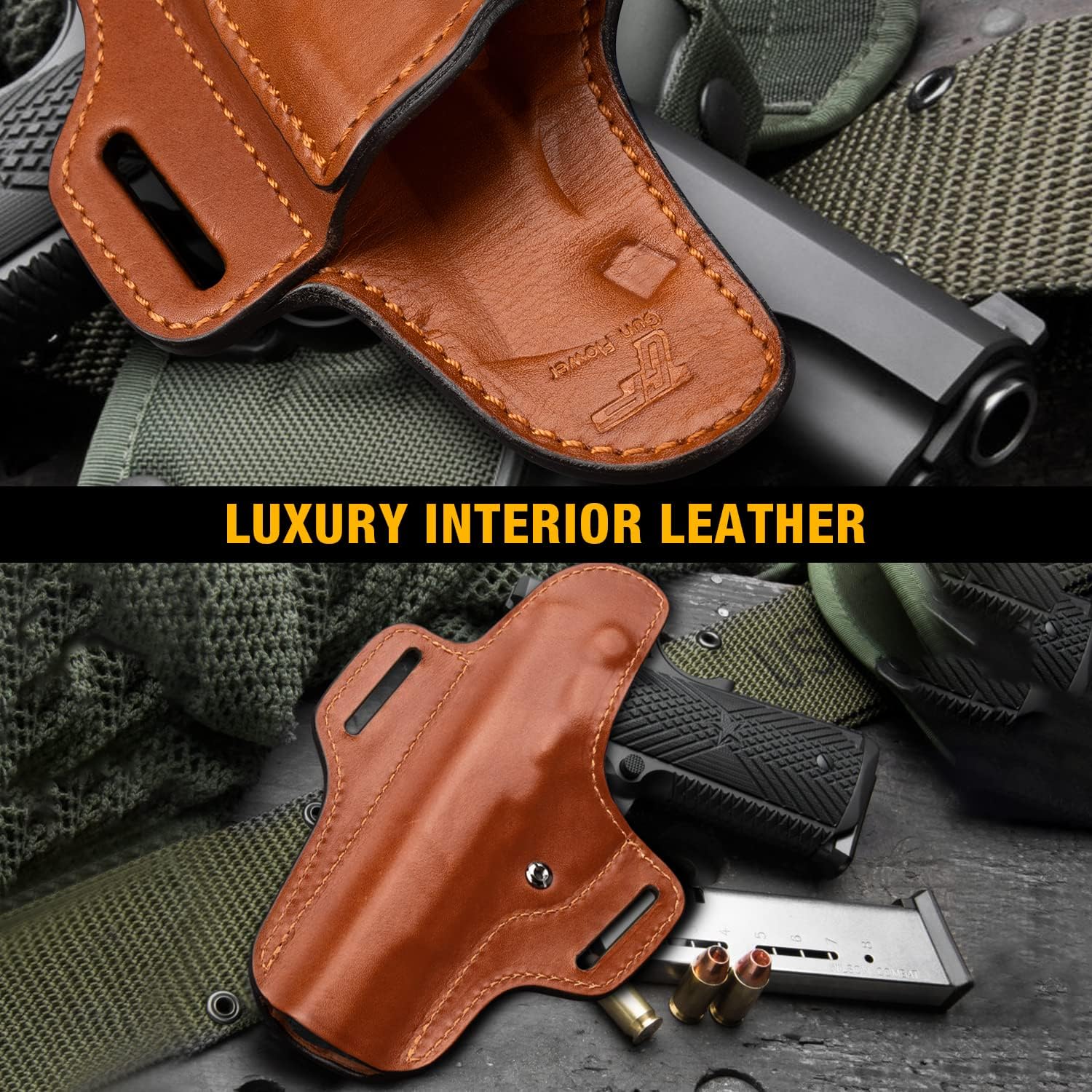 1911 Leather Holster for Colt, Kimber, Springfield, Rock Island, Tisas, Ruger – Premium Full Grain OWB Holster Fits 5"/4.25"/4.0" No-Rail 1911 Pistols – Right Hand