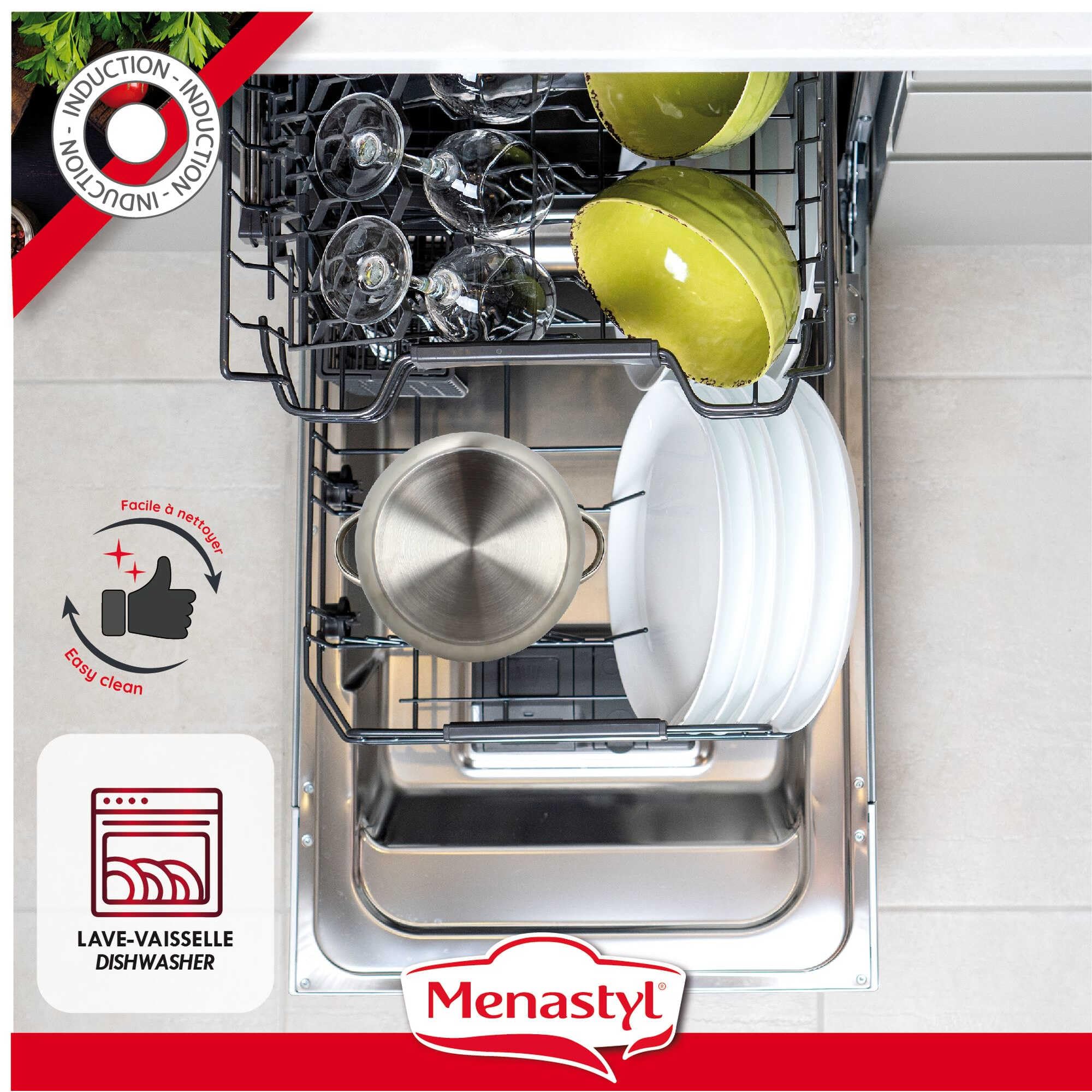 MENASTYL - Couscoussier 10L en acier inoxydable - Couvercle en verre - 4615450