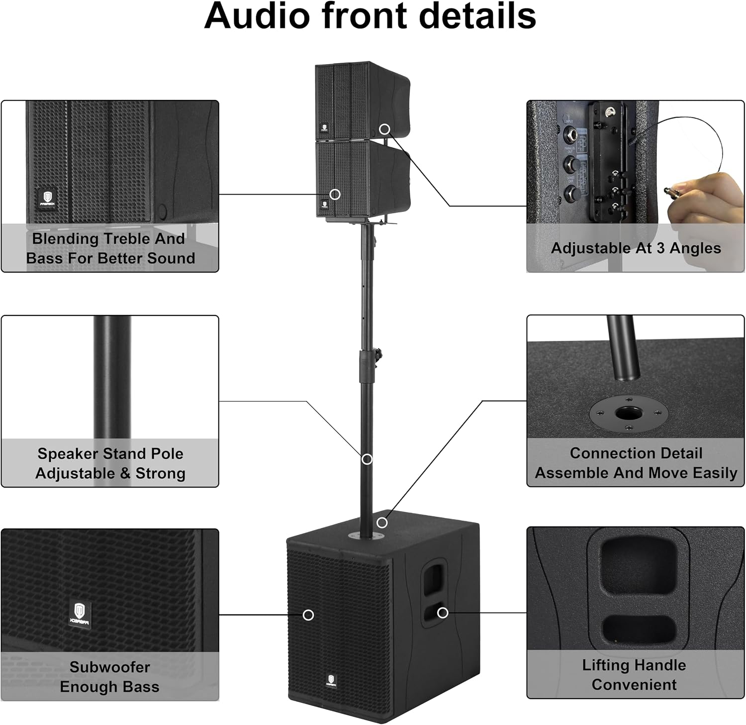 PRORECK Stage 1260 8000W P.M.P.O Stereo/Mono PA Speaker System, 4 Line Array Speakers, Dual 12'' Subwoofer with 4 DSP Presets, TWS Bluetooth, for Party/DJ/Wedding/Meeting