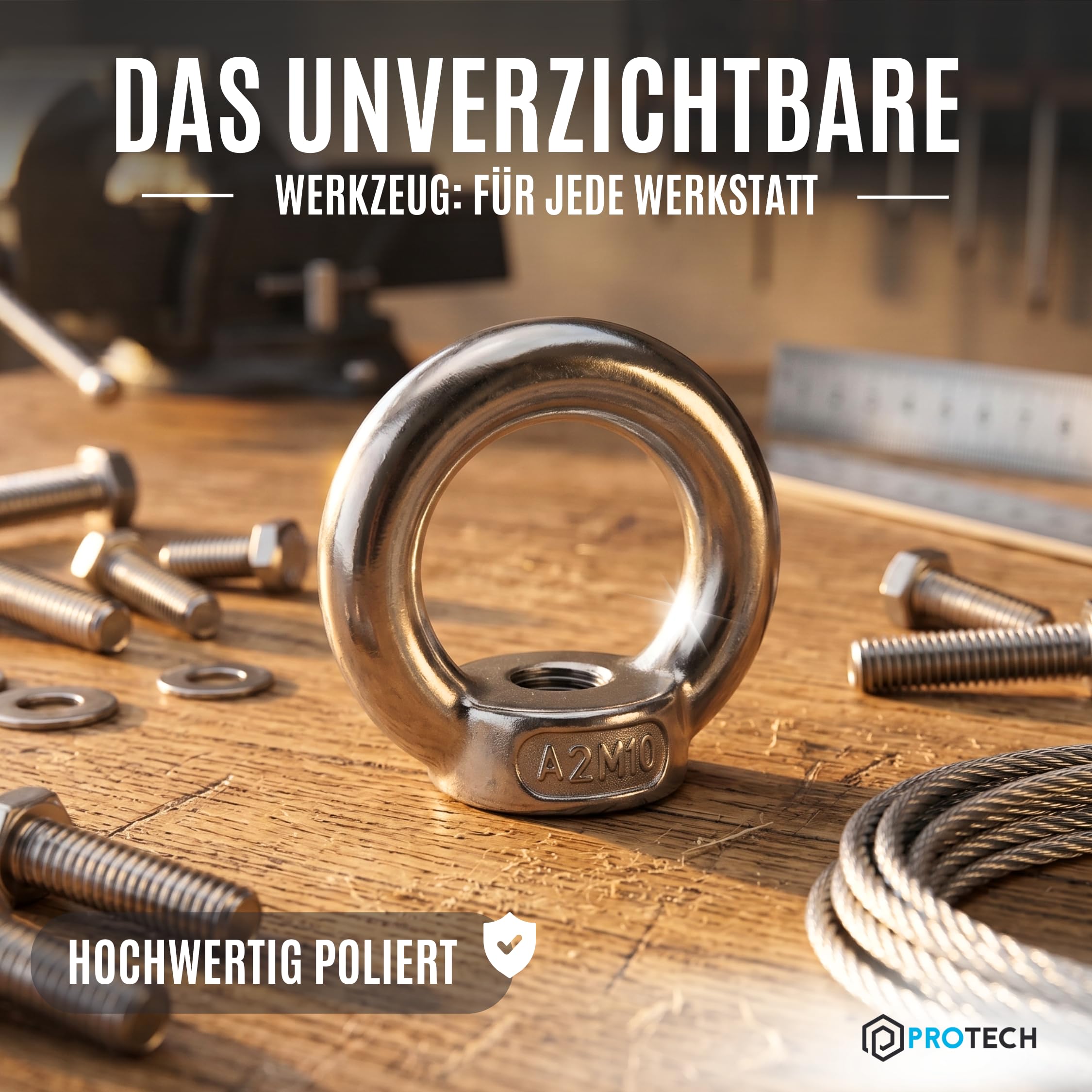 PROTECH 1 Stück Ringmutter M10 Edelstahl A2 V2A | Polierte Ösenmutter (gegossen, ~DIN 582) | Augenmutter rostfrei mit Innengewinde