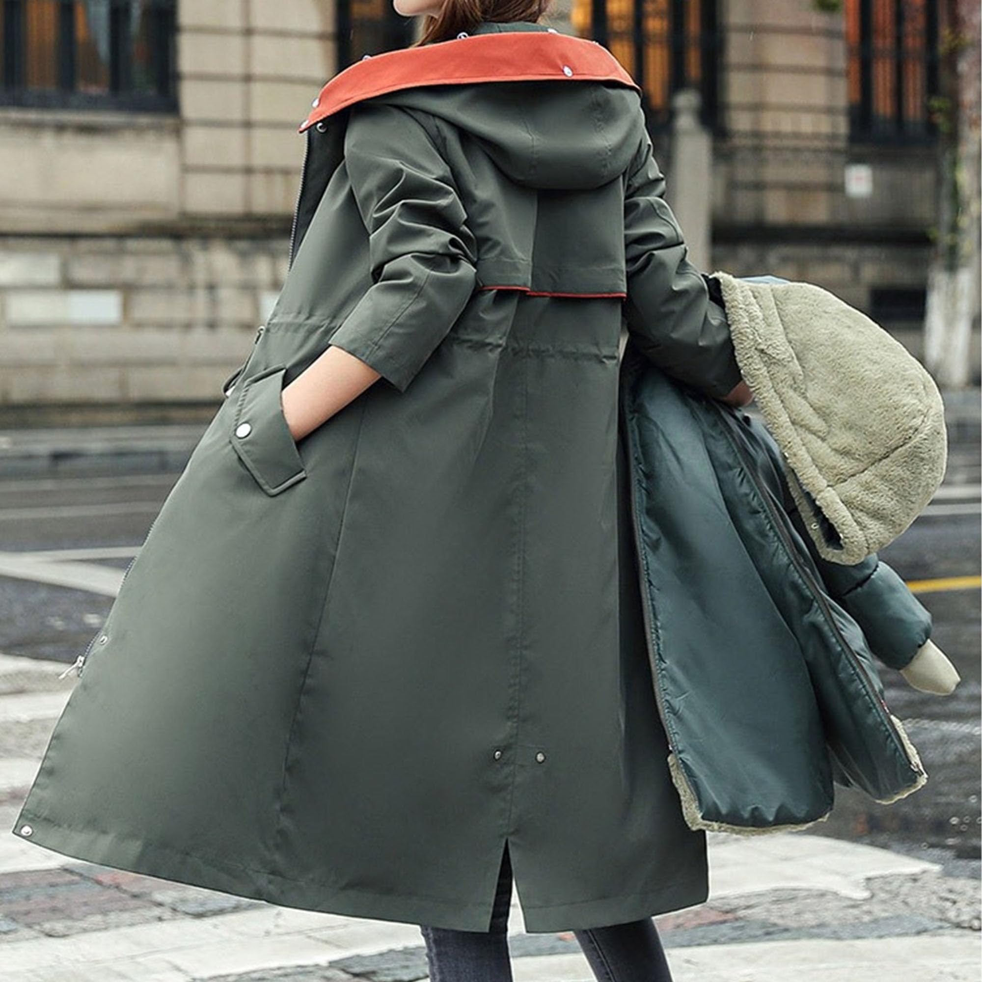 Giacca da donna in cotone double face ginocchio sopra dimagrante parka cappotto con cappuccio in pelliccia collare staccabile spesso capispalla