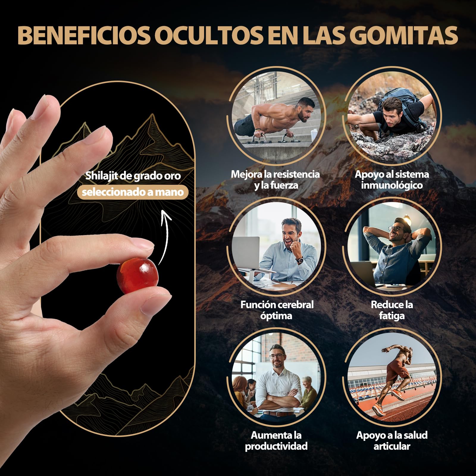 WindBoss Gold Shilajit Gummies del Himalaya en Gominolas – Con Ashwagandha, Gokshura, – Apoyo al Sistema Inmunitario y Equilibrio del Estrés – 80 Gominolas