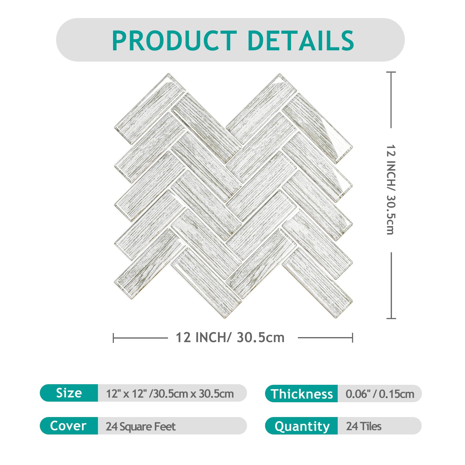 VEELIKE Azulejos Adhesivos Baño Espiga Madera Gris Baldosas Adhesivas Pared Cocina Vinilos Baño Azulejos Vinilo Cocina Pared Azulejos Papel Adhesivo para Baldosas Lavanderías 30.5cm×30.5cm 24 Piezas
