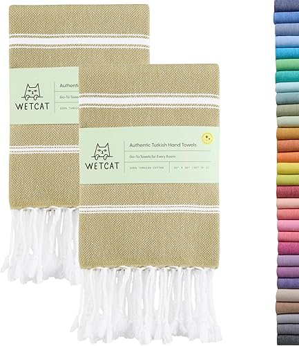 Miniatura 10 de WETCAT Juego de 2 toallas de mano turcas con lazo para colgar (20 x 30), 100% algodón, suaves, toallas de cocina bohemias prelavadas, toallas de