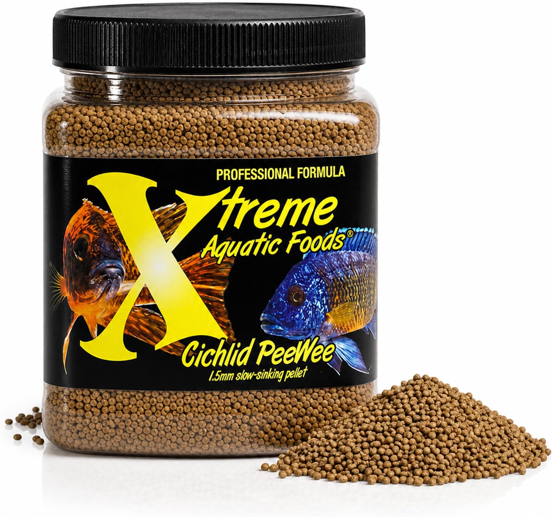 Xtreme Aquatic Food Fish - Nutritionally Balanced Professional Formula - Balanced Amino Acid Profile and No Hormones - Made in USA - Slow Sinking Cichlid PeeWee Pellets (1.25 lbs)