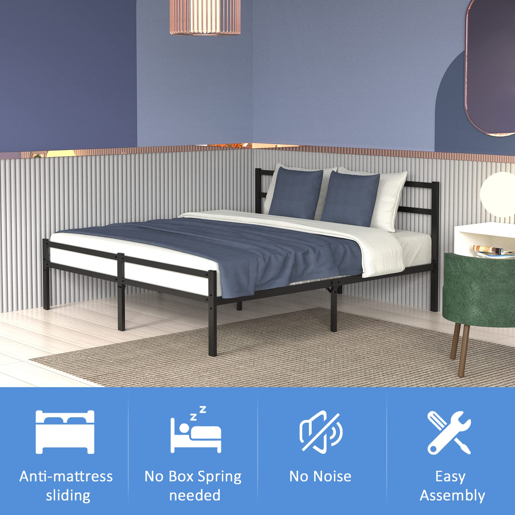 Mr IRONSTONE King Bed Frame with Headboard and Footboard, 14 Inch