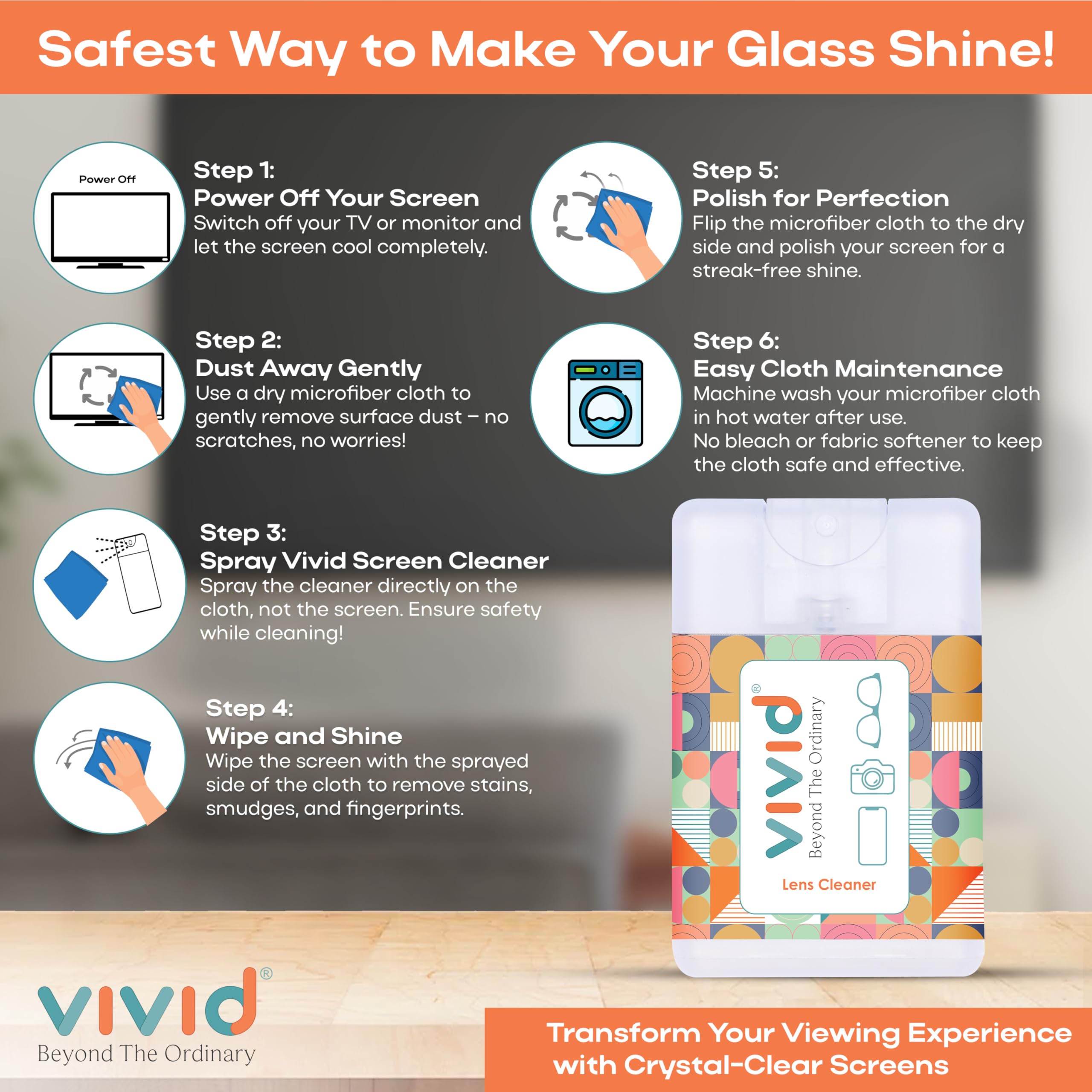 VividVision® myclean Lens Cleaning Solution Spray contain NO Detergent-NO foam-for Spectacles,Sunglasses,Eyeglasses,Mobile,PC,Laptop,TV &Camera solution (20 ML Pack of 3) 3