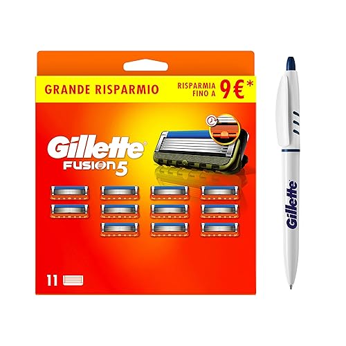 Immagine del prodotto Gillette Fusion 5 LAMETTE DA BARBA, 11 RICAMBI da 5 lame, Delicatezza Insuperabile, Rasatura Scorrevole con Striscia Lubrificante, Fino a 1 Mese di Rasatura con 1 Lametta + PENNA INCLUSA