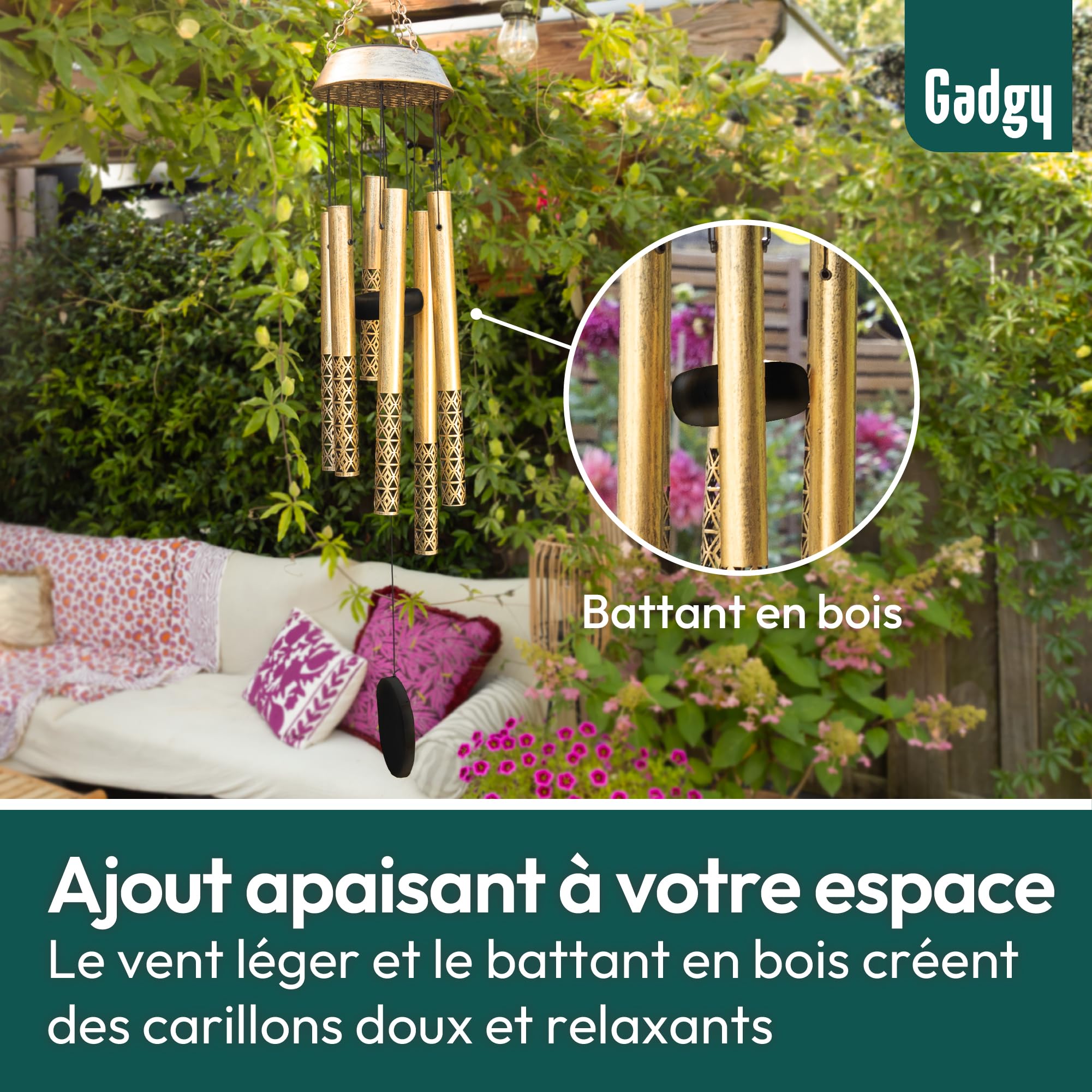 Gadgy Carillon Solaire - Carillons à Suspendre Extérieur - Lanterne Solaire avec Tubes Sonores - Décoration Jardin Résistant aux Intempéries