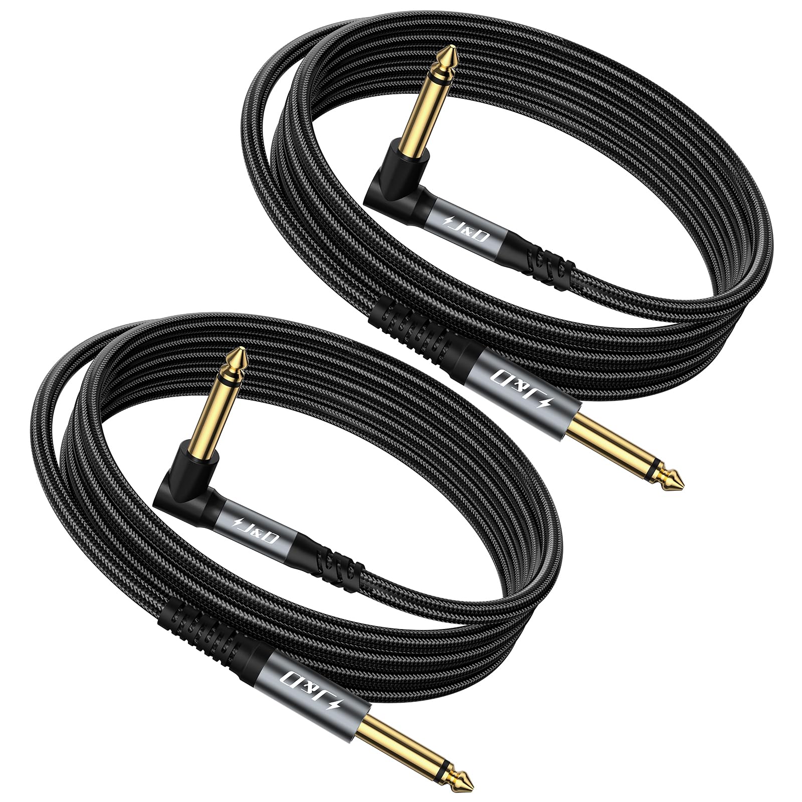 J&D Cable de Guitarra 2 Pack, Cable Instrumental TS 1/4 Pulgada (6.35mm), para Guitarra Eléctrica, Bajo, Teclado, Amplificador, Altavoz, Angulo Recto a Recto, Gris, 4,5 Metros