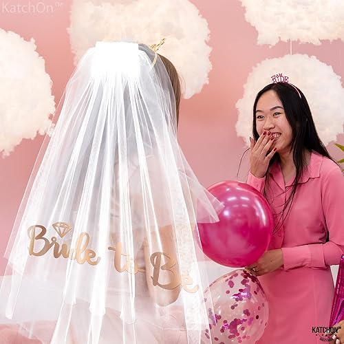 Miniatura 9 de KatchOn, Decoraciones de despedida de soltera de oro rosa – Paquete de 3 | Banda y corona de novia para ser, decoraciones de novia futura | Banda y