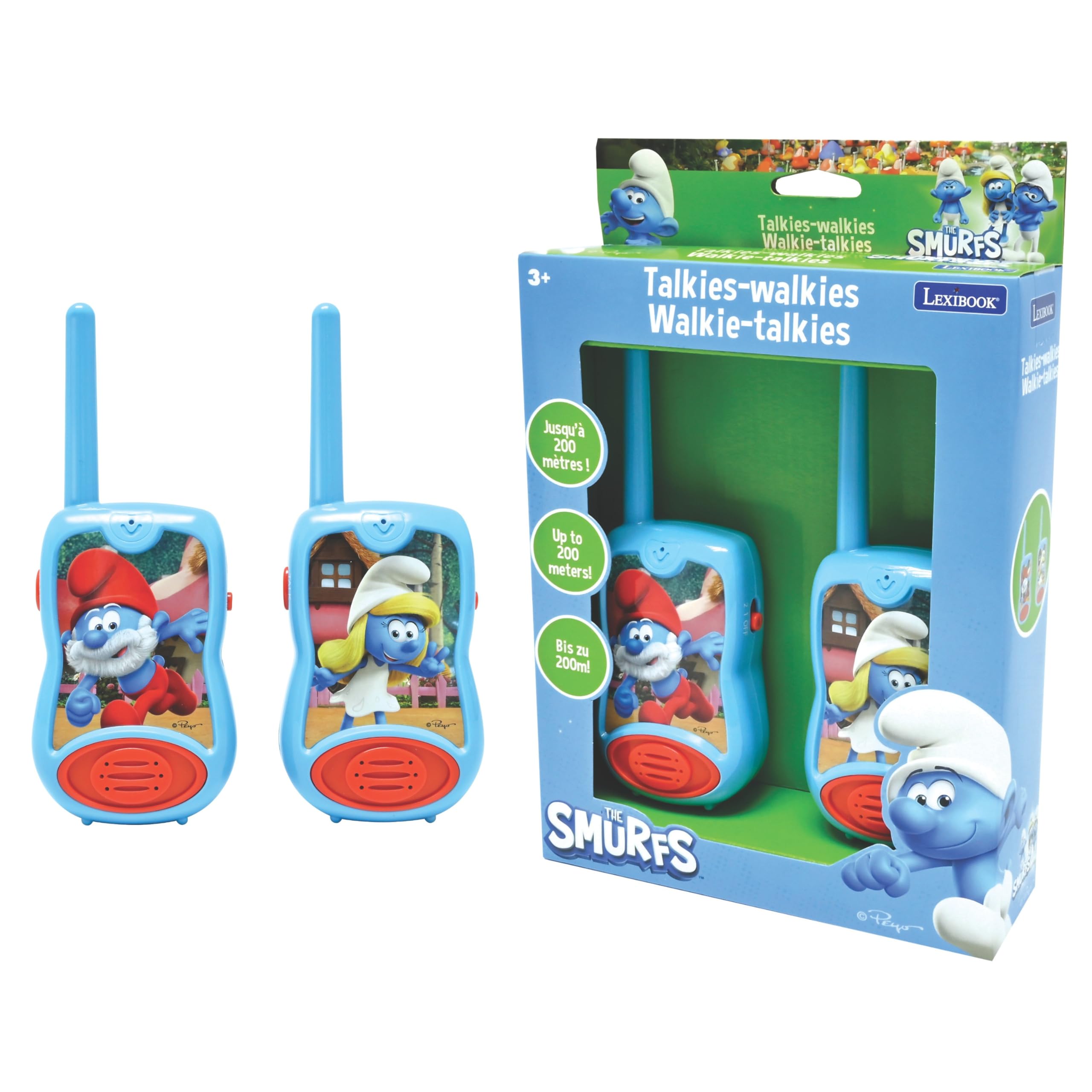 LEXIBOOK, The Smurfs, Walkie-Talkies 200m/650ft, Communication game for children, Belt clip for transport, Battery operated, Blue, TW12SFLXB