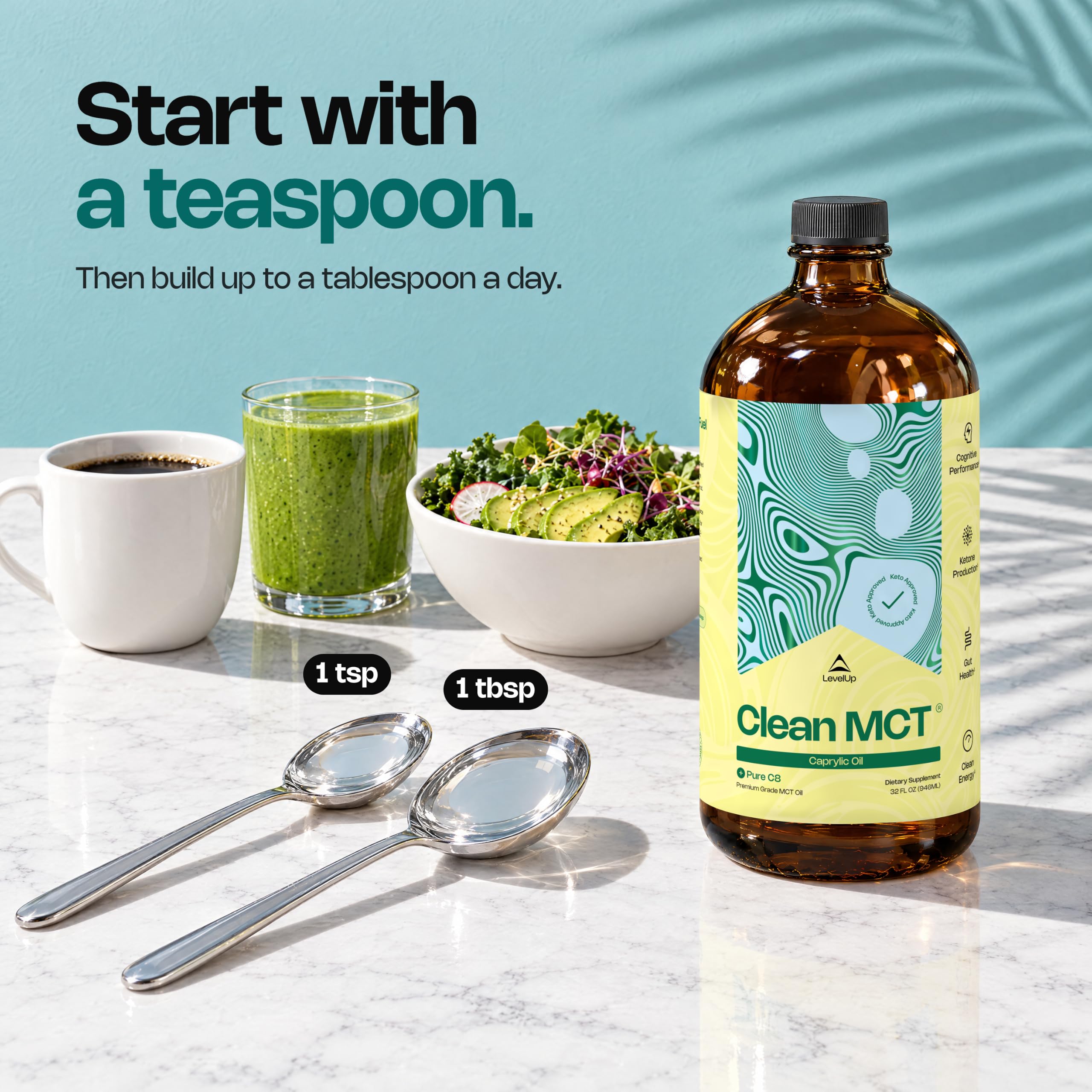 LevelUp Clean MCT Oil, 100% C8 Caprylic Acid, Keto, 32 oz Glass Bottle — Amazon image 8