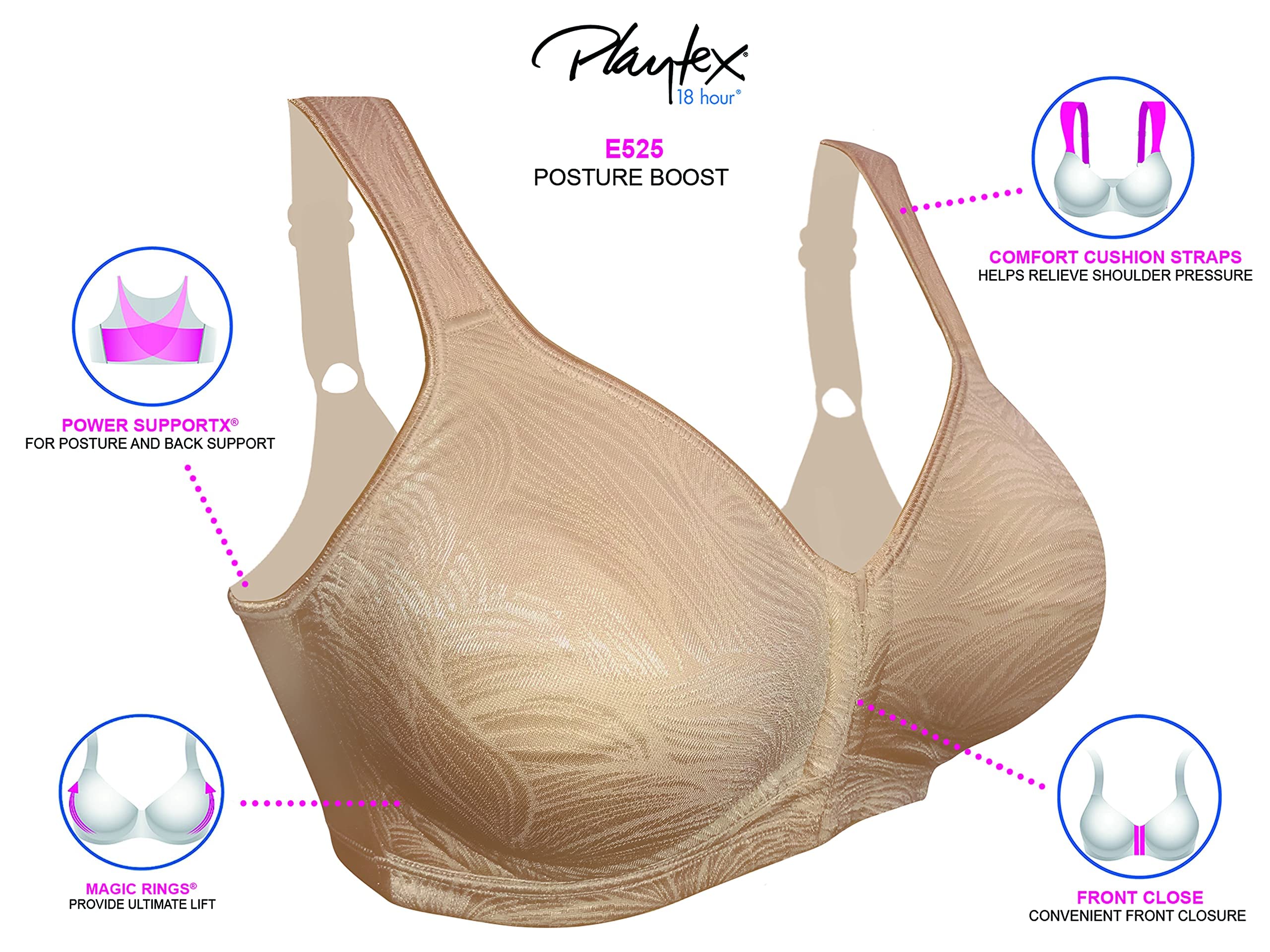 Playtex Wireless Bra, 18 Hour Plus-Size Bras Available, Front Close, Extra Back Support, E525, Single Or 2-Pack Reggiseno Donna (Pacco da 1)