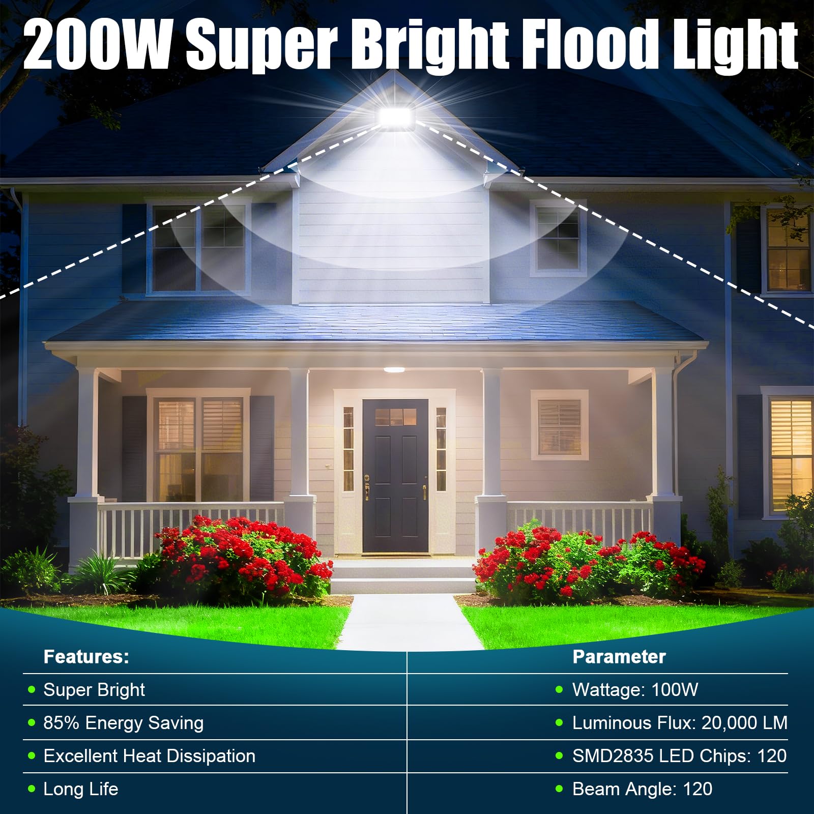 2 Piezas Focos LED Exterior 200W, Foco Proyector Led Blanco Fría 6500K, 20000LM Foco LED, IP65 Impermeable Proyector LED exterior para Patio, Terraza, Jardín, Garaje, Naves