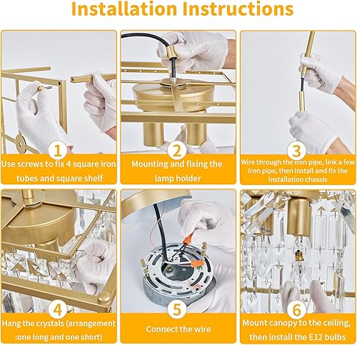 Miniatura 9 de Lámpara colgante industrial de cristal dorado de 11.81 pulgadas, cuadrada, 4 luces, moderna, vintage, semiempotrada, lámpara de techo para cocina,