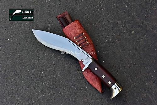 Miniatura 2 de GK&CO. Kukri House Auténtica hoja Kukri de 8 pulgadas con mango de madera rosa de espiga completa, funda de cuero Kukri/Khukuri, hecha a mano en