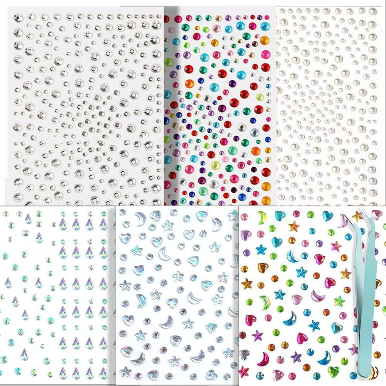 Self Adhesive Face Gems and Pearls for Makeup, Festival Jewels, Hair Gems, Rhinestone Stickers for Face, Eye, Makeup, Nail, Body, Crafts (6)-picture-43