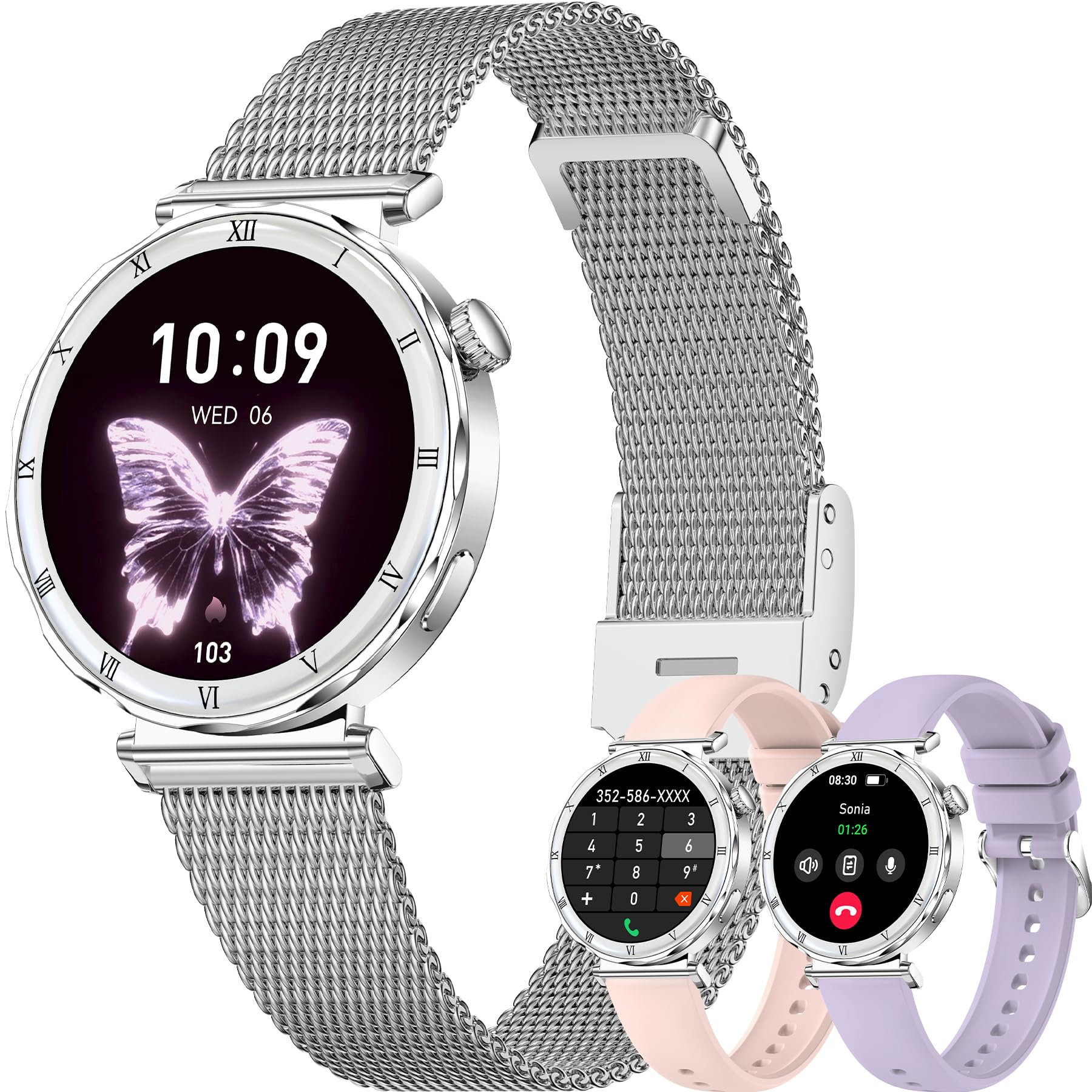 Reloj Inteligente Mujer Redondo, 1,27" Amoled Smartwatch Mujer con Llamadas Bluetooth, 110+ Modos Deportivos Podómetro, Android iOS Smart Watch, Monitor de Sueño/SpO2, IP67 Impermeable Reloj