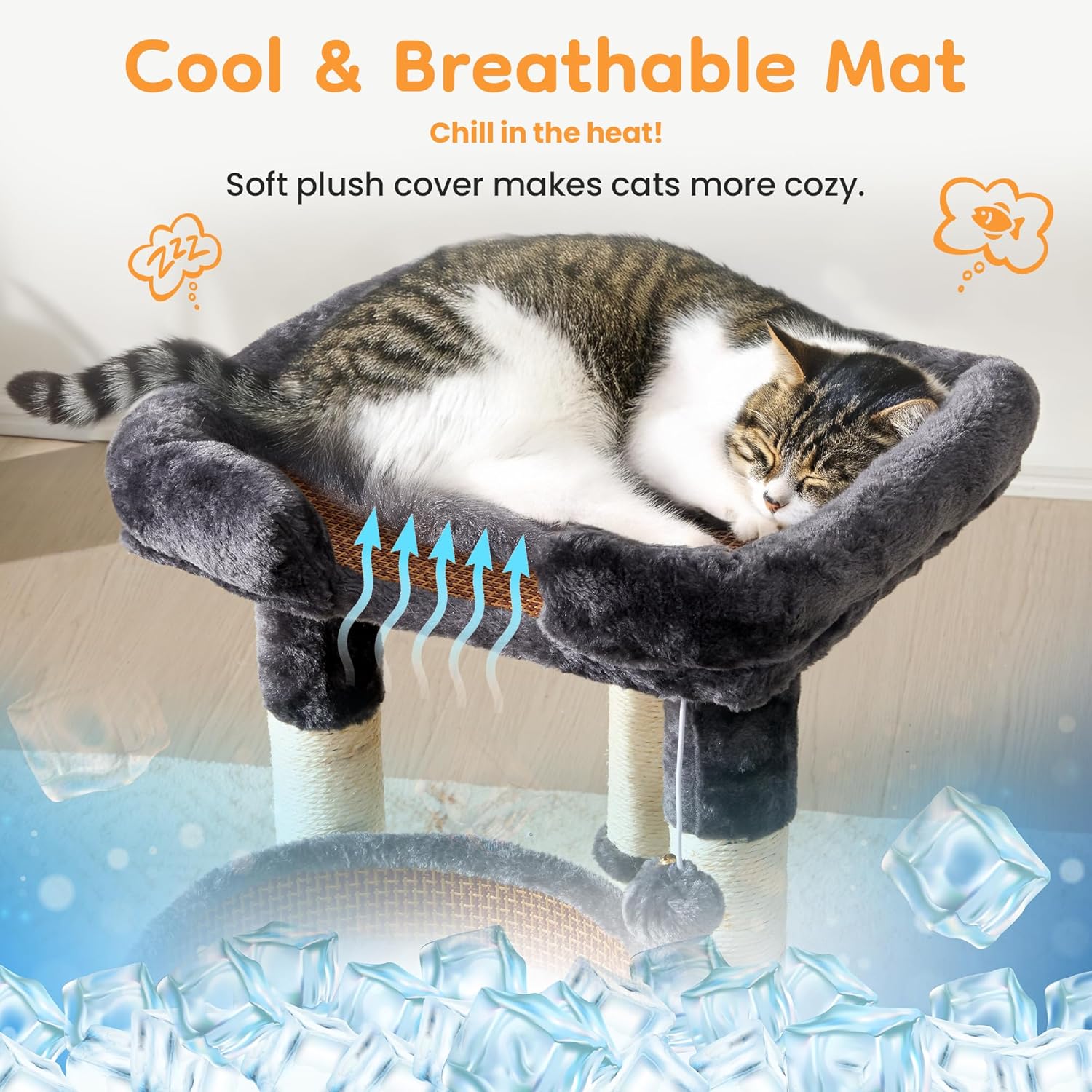 Multi-Level Cat Tower with Scratching Posts, Cat Tree with Double Cat Bed & Hanging Toys, Cute Climbing Tower with Sisal Scratcher for Kittens & Adult Cats, Grey