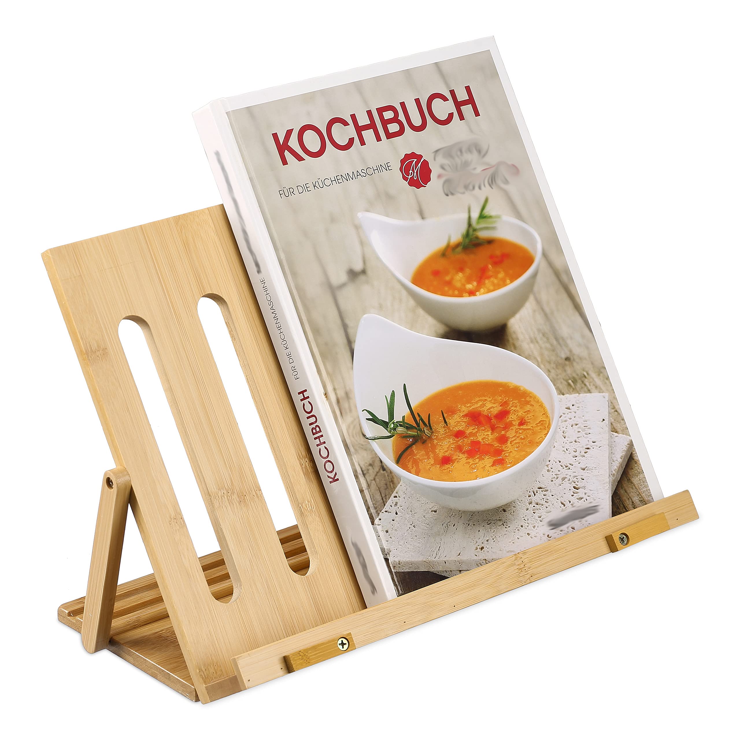 Relaxdays Book Stand, Bamboo, 3 Inclination Levels, Foldable, Tabletop, HxWxD: 22x34x18 cm, Reading, Holder, Natural