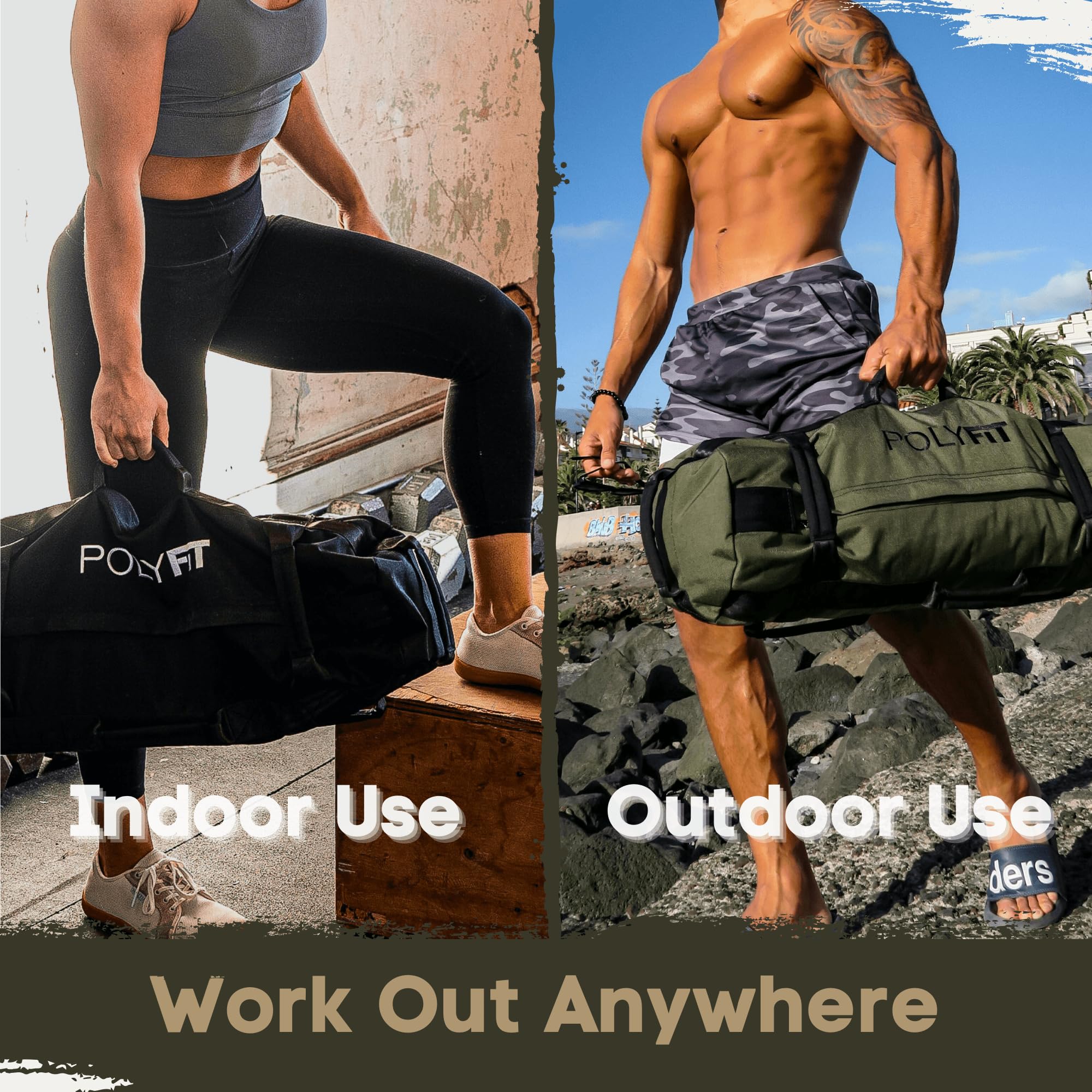 Polyfit Classic Sandbag - Saco de arena resistente para entrenamiento con 8 asas de agarre para entrenamiento con pesas - Varios colores y tamaños