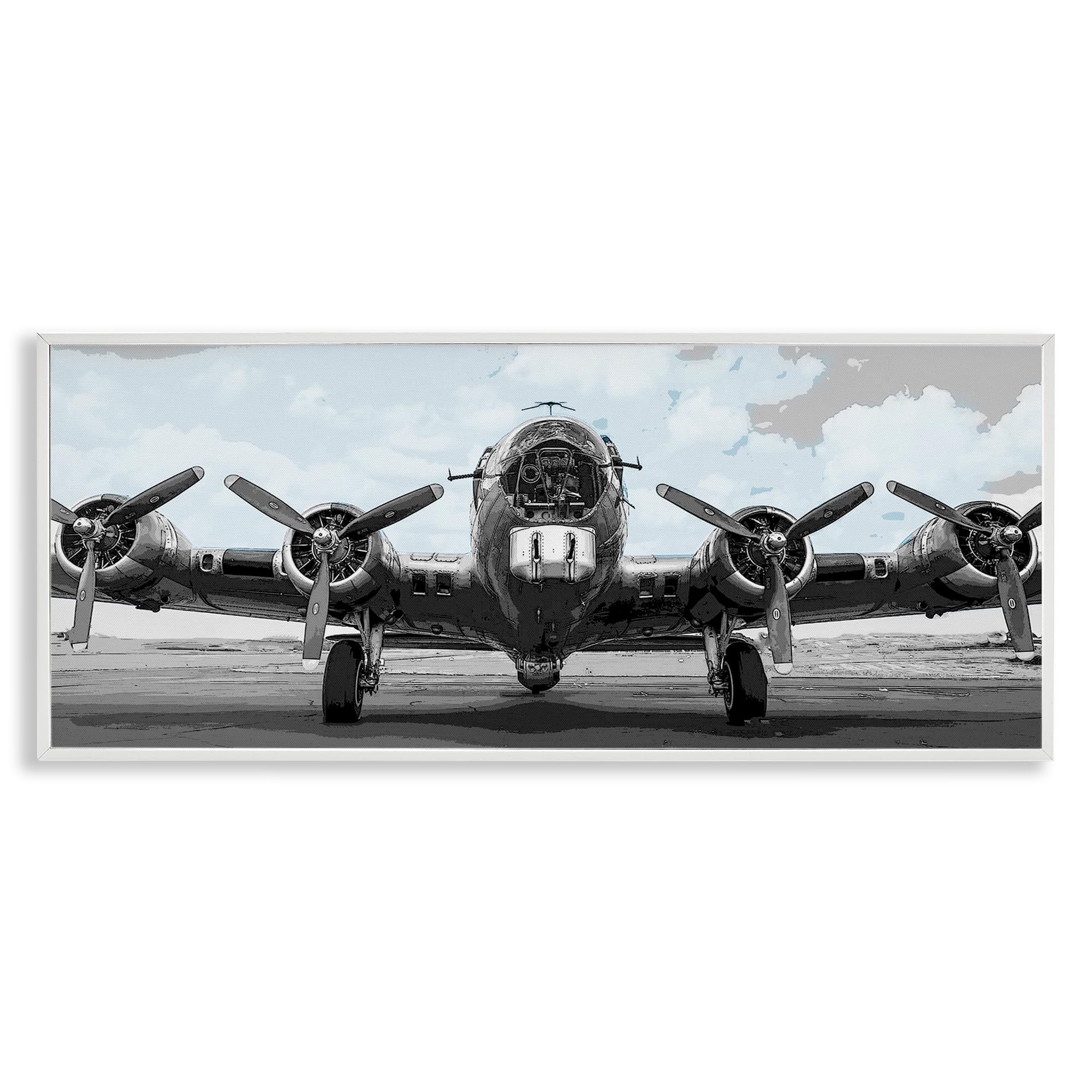 Stupell Industries Coastal White (Textured) Historic Aviation Aircraft, 10 X 24 Inch Framed Giclée Print