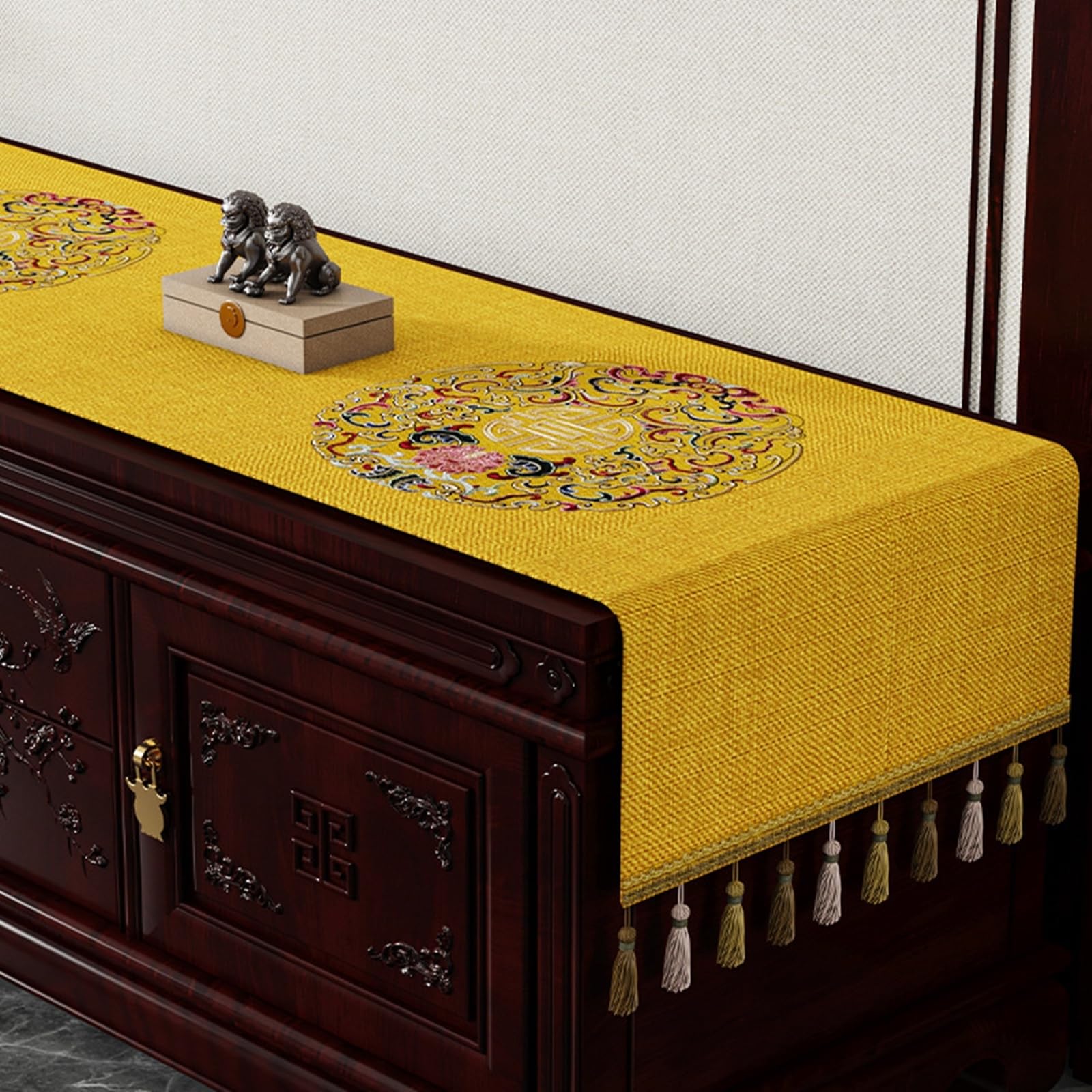 Tischläufer Polyester Wohnzimmer, Tischläufer Landhausstil 60x200 cm, Leinenoptik mit Orientalisch