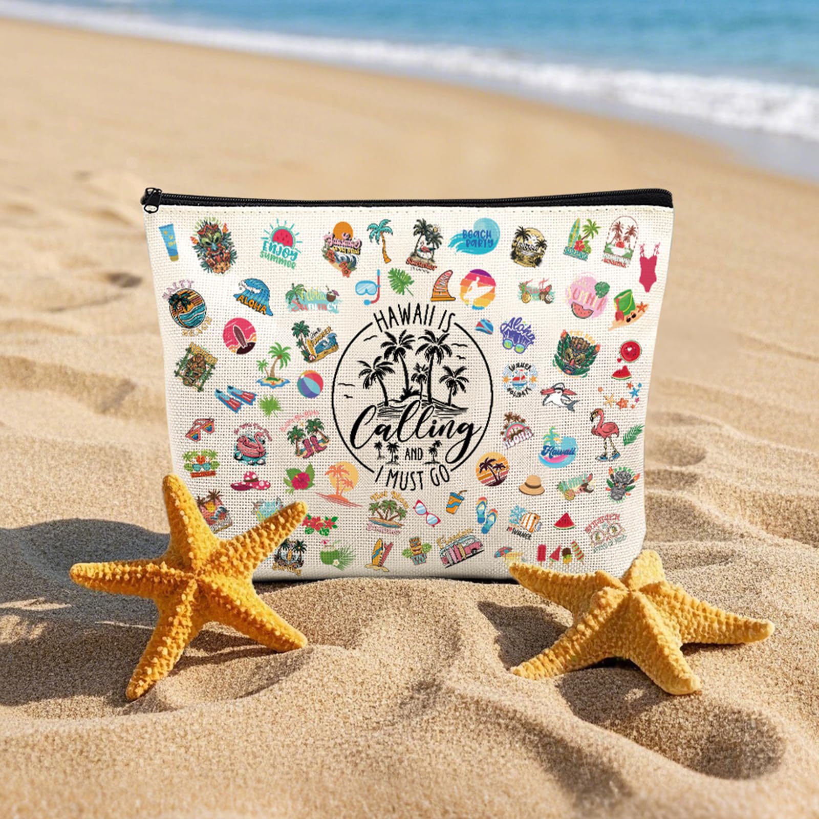 Hawaiian Makeup Bags Souvenirs - Hawaii Travel Must Haves for Vacation Aloha Small Cosmetic Organizer for Women Girls Trip Birthday Gifts Summer Beach Accessories Bag Friends Holiday Gift