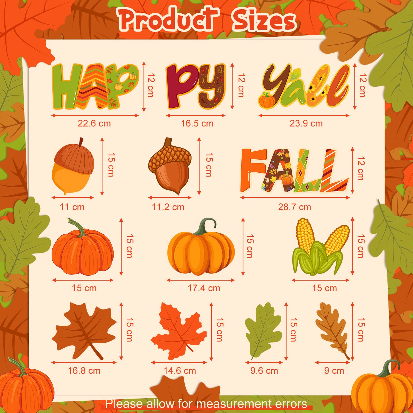 60 Pieces Autumn Bulletin Board Decorations Maple Leaves Cutouts Door Decor for Classroom Fall Party Supplies Pumpkin Acorns Cutouts Happy Fall Y'all Cutout for Thanksgiving