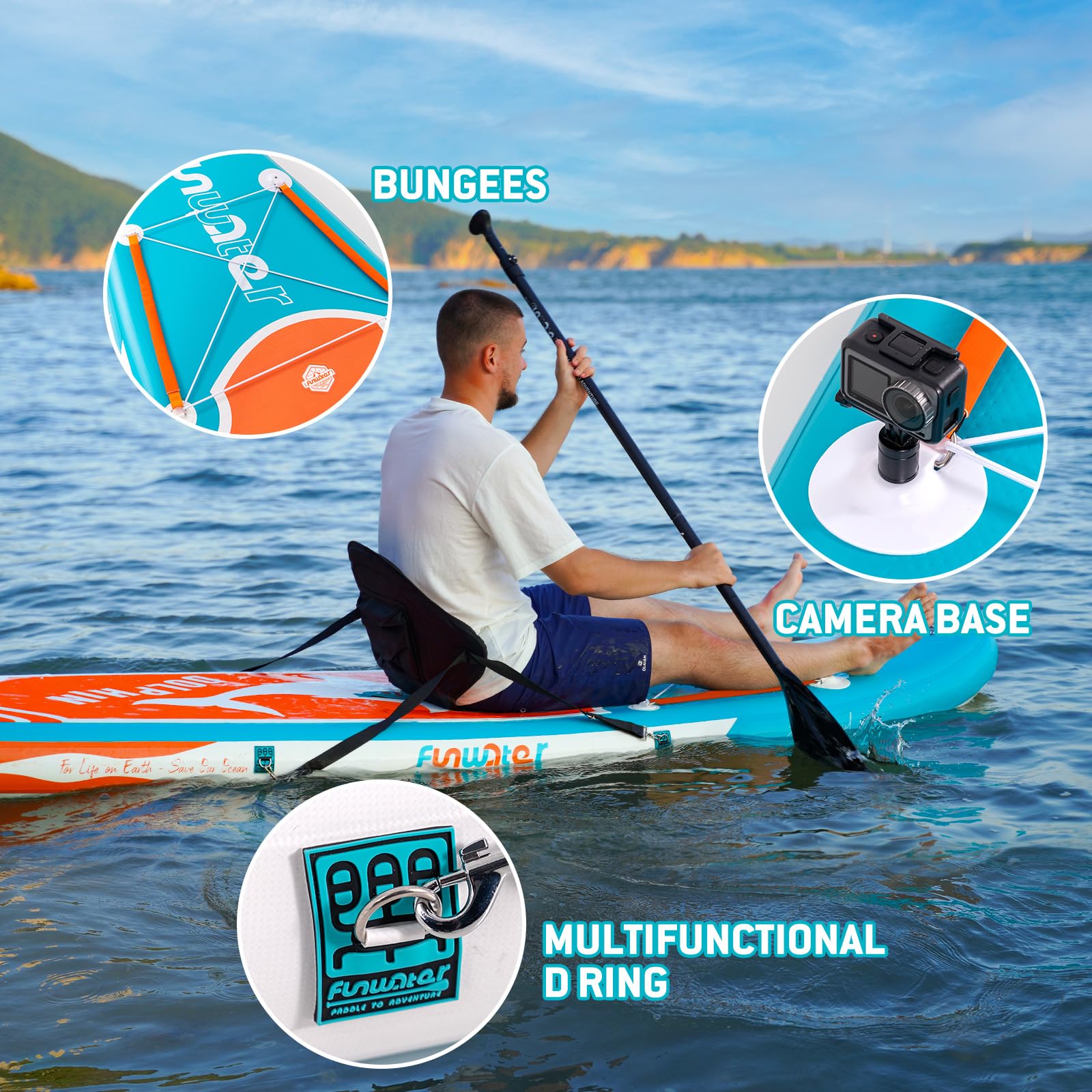 FunWater Tavola da surf gonfiabile SUP completa paddleboard accessori pagaia regolabile,pompa,zaino da viaggio,guinzaglio di sicurezza,custodia impermeabile
