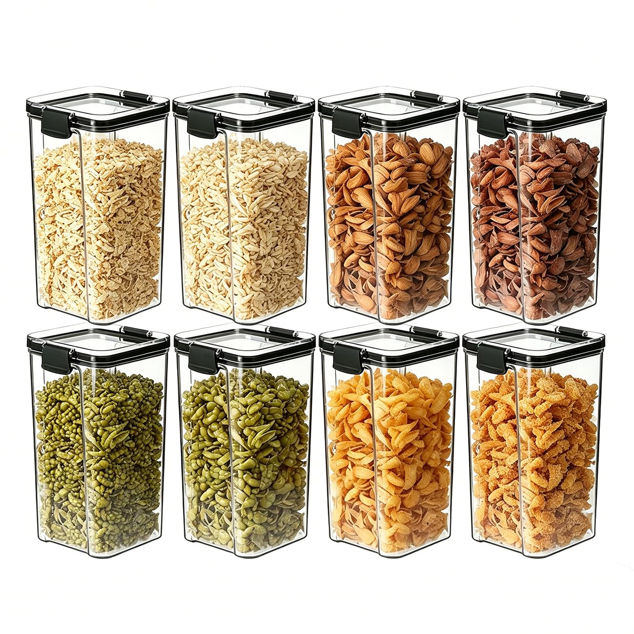 Hylruu Storage Containers Set of 8,1800ml *2&1300ml*4&950ml*2 Plastic Airtight Food Storage Containers with Lids, Storage Jars for Storing Pasta, Rice, Rlour, Cereal Dispenser Kitchen Organiser