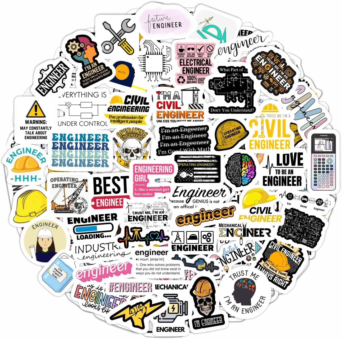 BulbaCraft Funny Engineering Stickers for Water Bottles - Waterproof Vinyl Engineer Laptop Decals