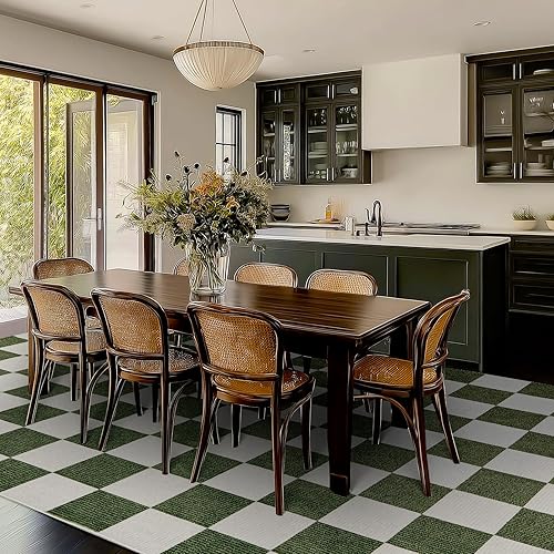 Miniatura 7 de Alfombra lavable de 5 x 7 pies, alfombra de área verde y blanca, alfombras bohemias grandes para sala de estar, alfombra ligera de interior con