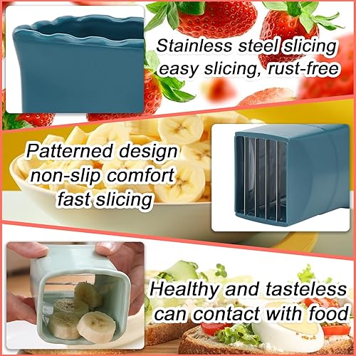 Miniatura 5 de TULOBI 2 piezas de cortadores de huevos, acero inoxidable inoxidable, cortador de fresa, mini taza rebanadora de frutas, preparación rápida de