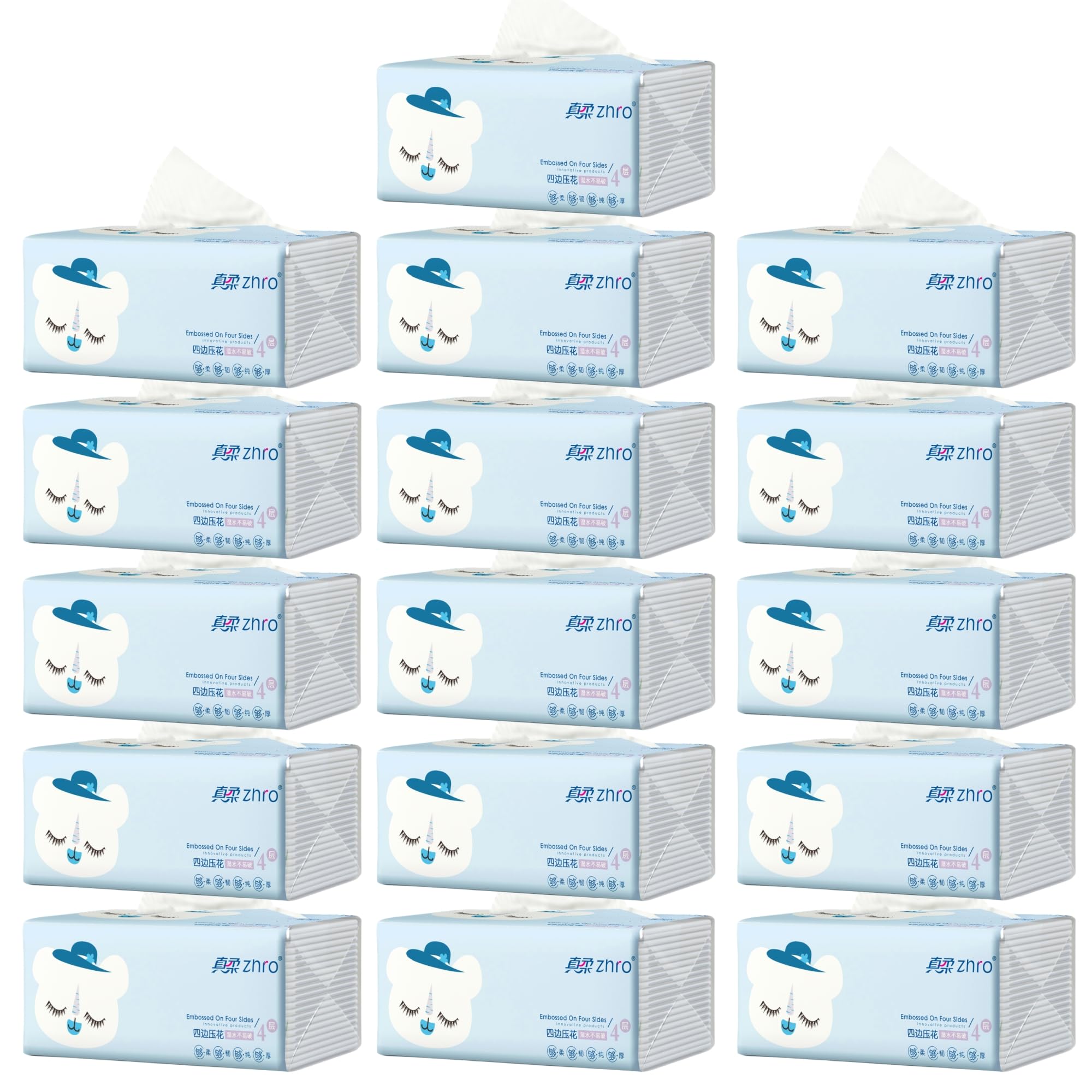 Zhro 4-Ply Facial Tissues, 16-Pack Small Plastic-Sealed Boxes (1600 Sheets Total) - Compact Size, Hypoallergenic & Eco-Friendly, Natural Wood Pulp, No Fluorescent Brighteners, Gentle on Skin(16)