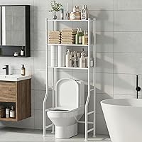 3-Tier Metal Over Toilet Storage Rack - Freestanding Rustproof Bathroom Organizer Shelf, Space-Saving for Bathroom Laundry (White)
