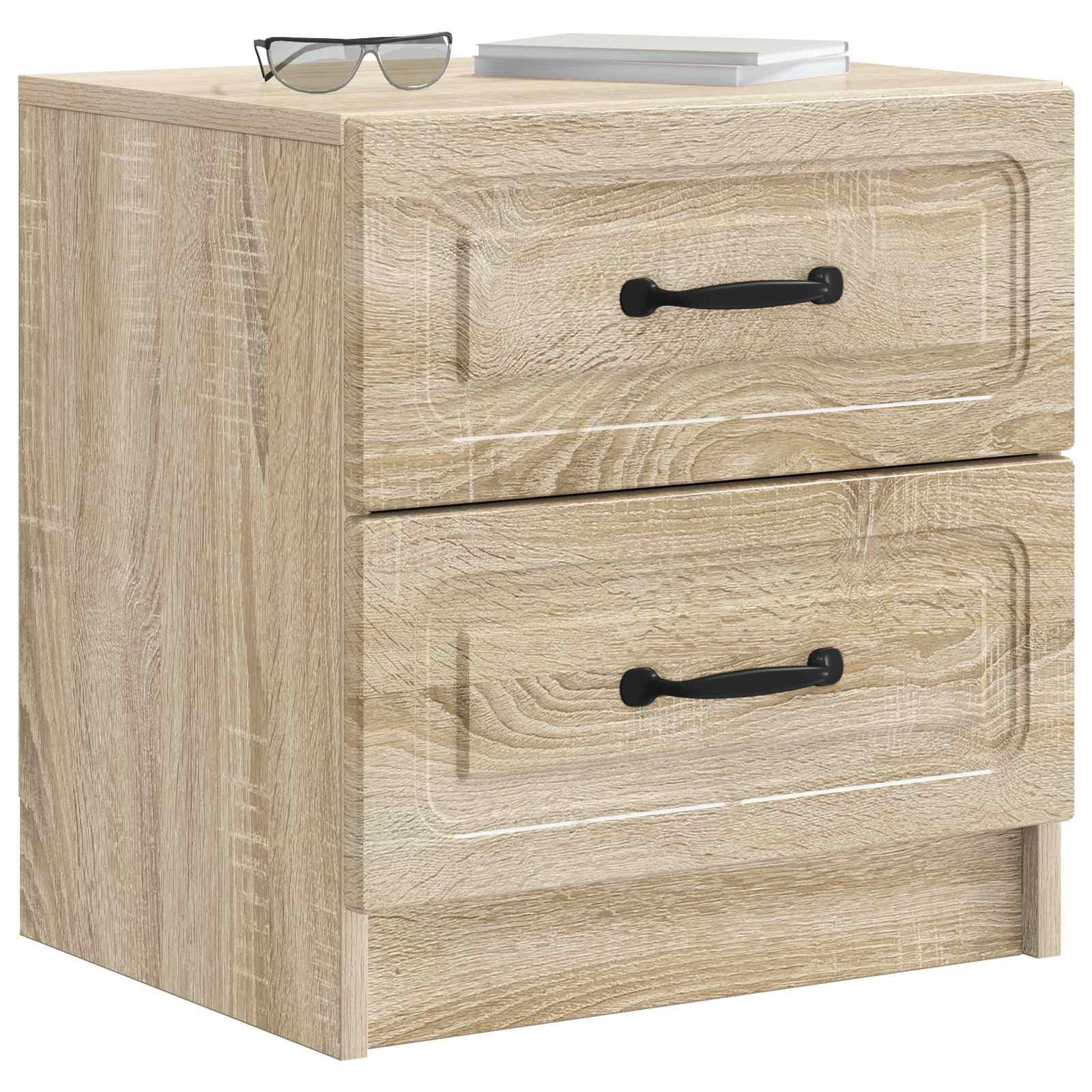 Hothingwell Szafka nocna w stylu vintage z szufladą dębową Sonoma, mała szafka do przechowywania do sypialni 43 x 34,5 x 44,5 cm, retro design z drewna z czarnymi uchwytami, przechowywanie