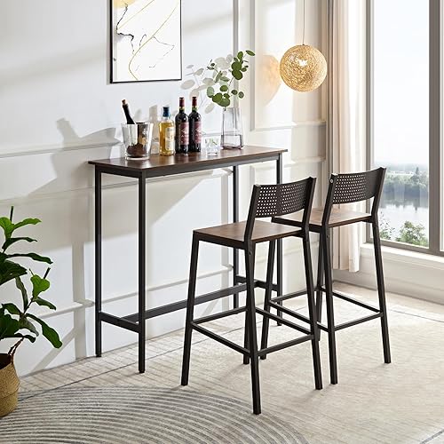 Juego de mesa de comedor de 3 piezas industriales para 2, mesa de comedor de altura de encimera de cocina con base de mesa ajustable para bares,